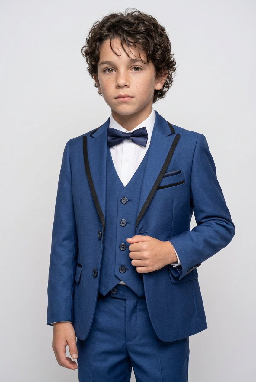 Boys Slim Fit Piping Tuxedo Dinner Suit - Tonic Blue