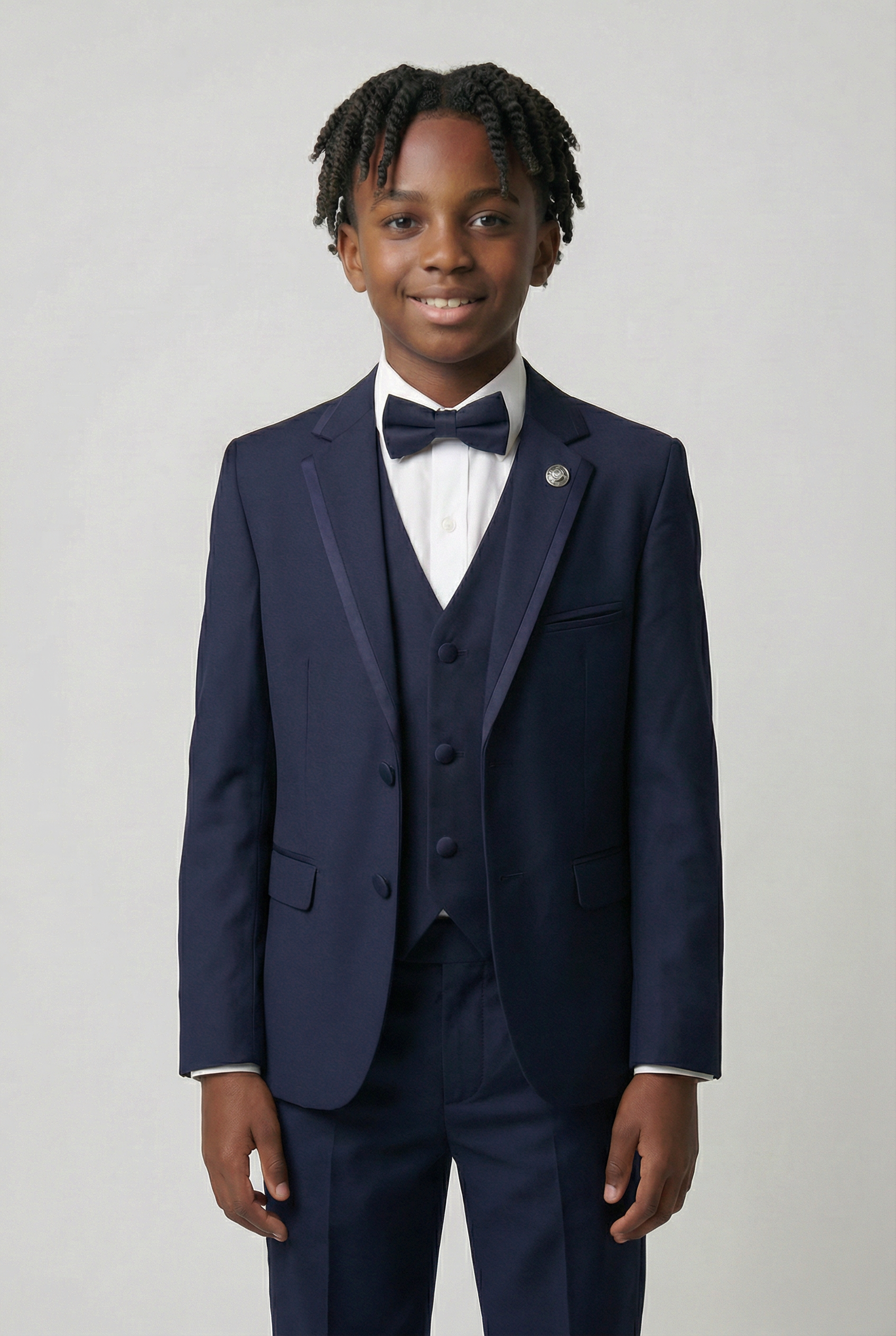 Boys Slim Fit  Piping Tuxedo Dinner Suit Set - Navy Blue