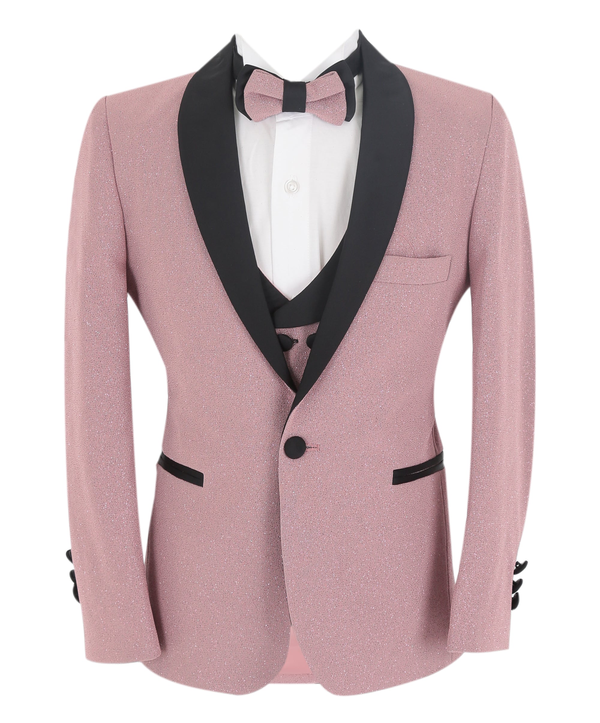 Boys Slim Fit Shimmer Tuxedo Suit - Blush Pink Front Picture