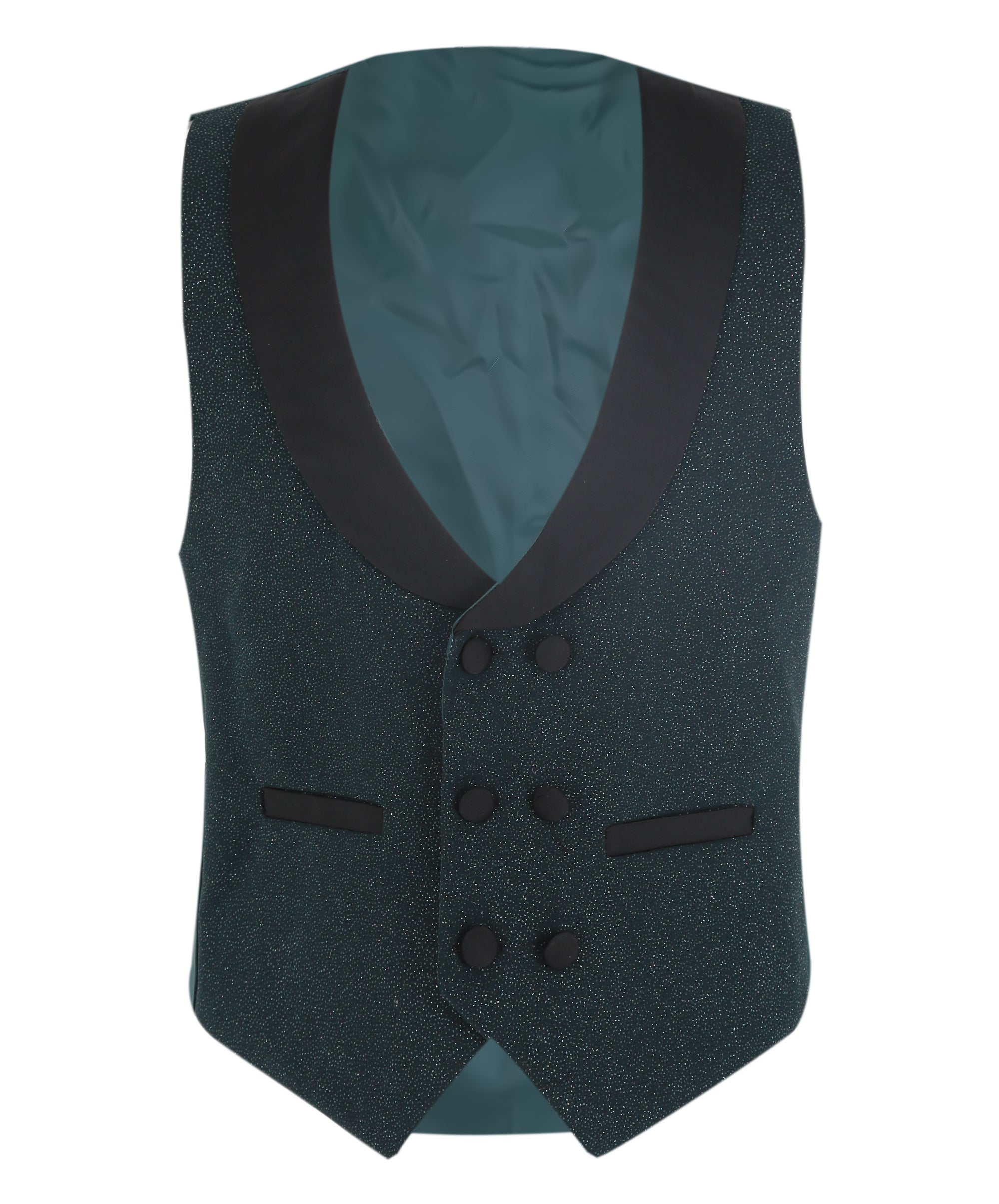 Boys Slim Fit Shimmer Tuxedo Suit - Dark Green Waistcoat Picture