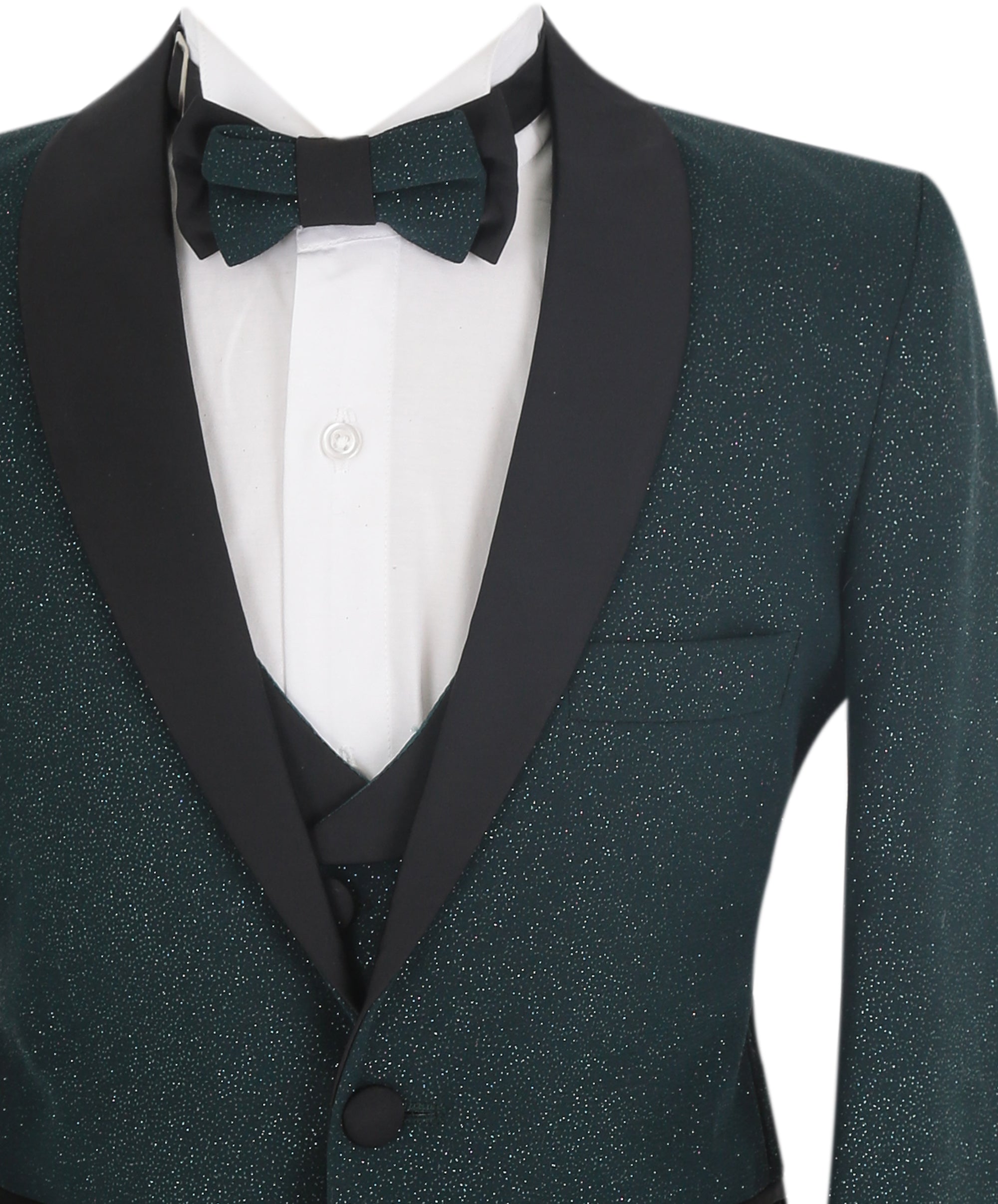 Boys Slim Fit Shimmer Tuxedo Suit - Dark Green Detail Picture