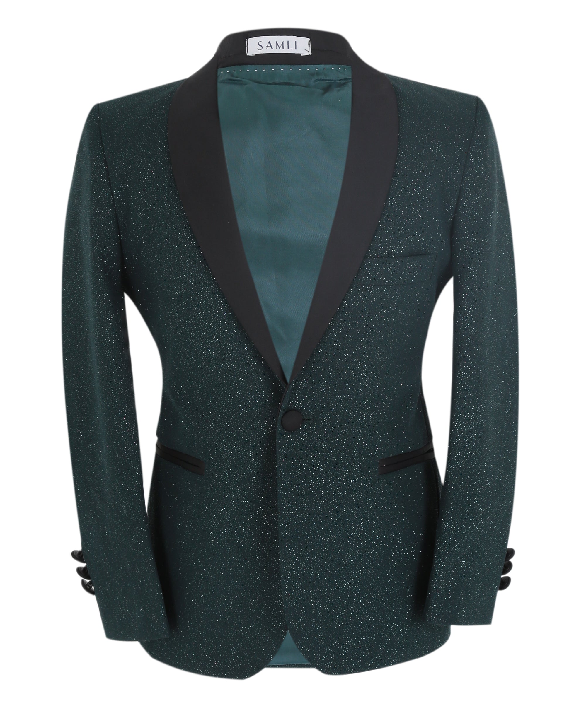 Boys Slim Fit Shimmer Tuxedo Suit - Dark Green Jacket Picture