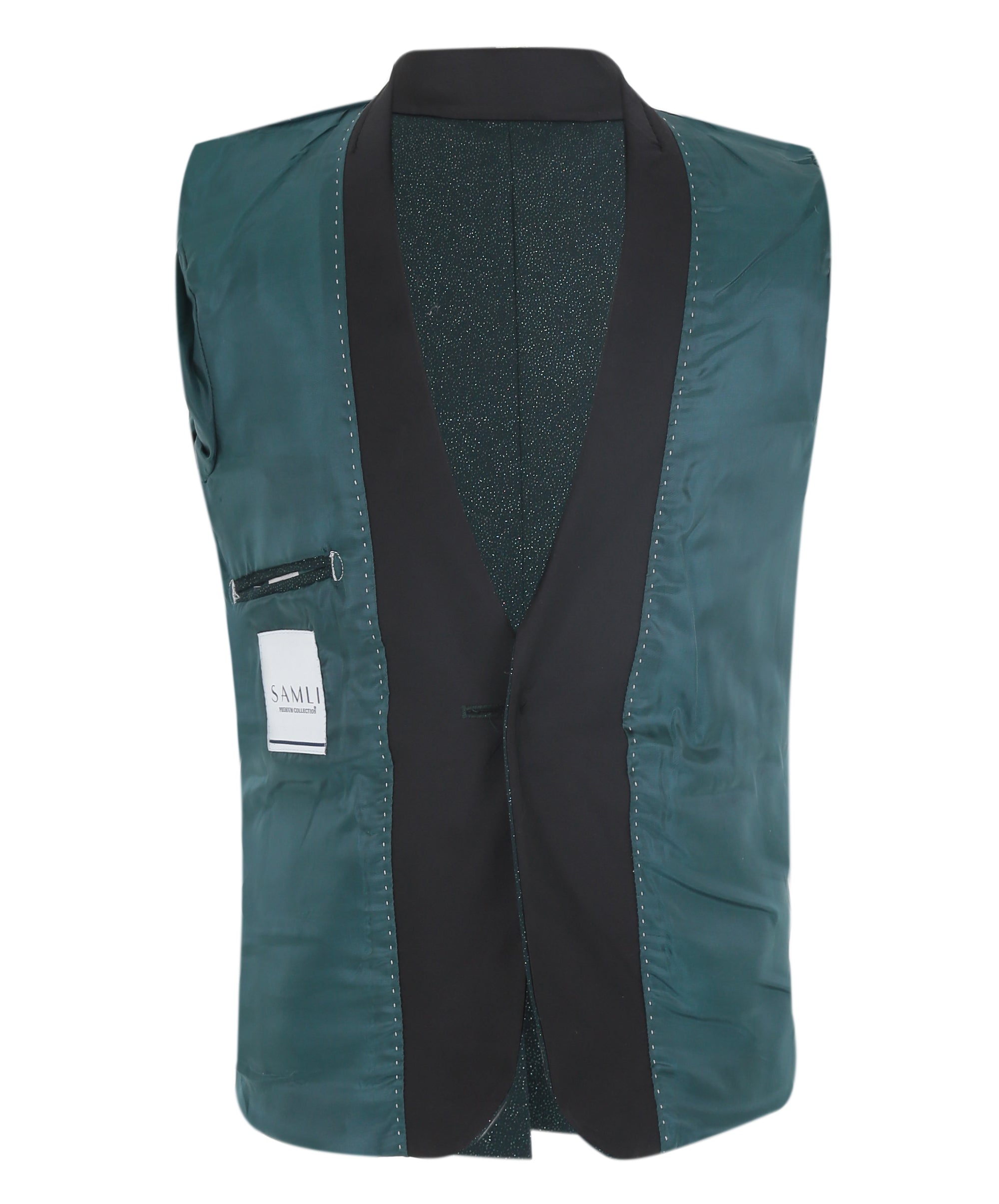 Boys Slim Fit Shimmer Tuxedo Suit - Dark Green Linning Picture