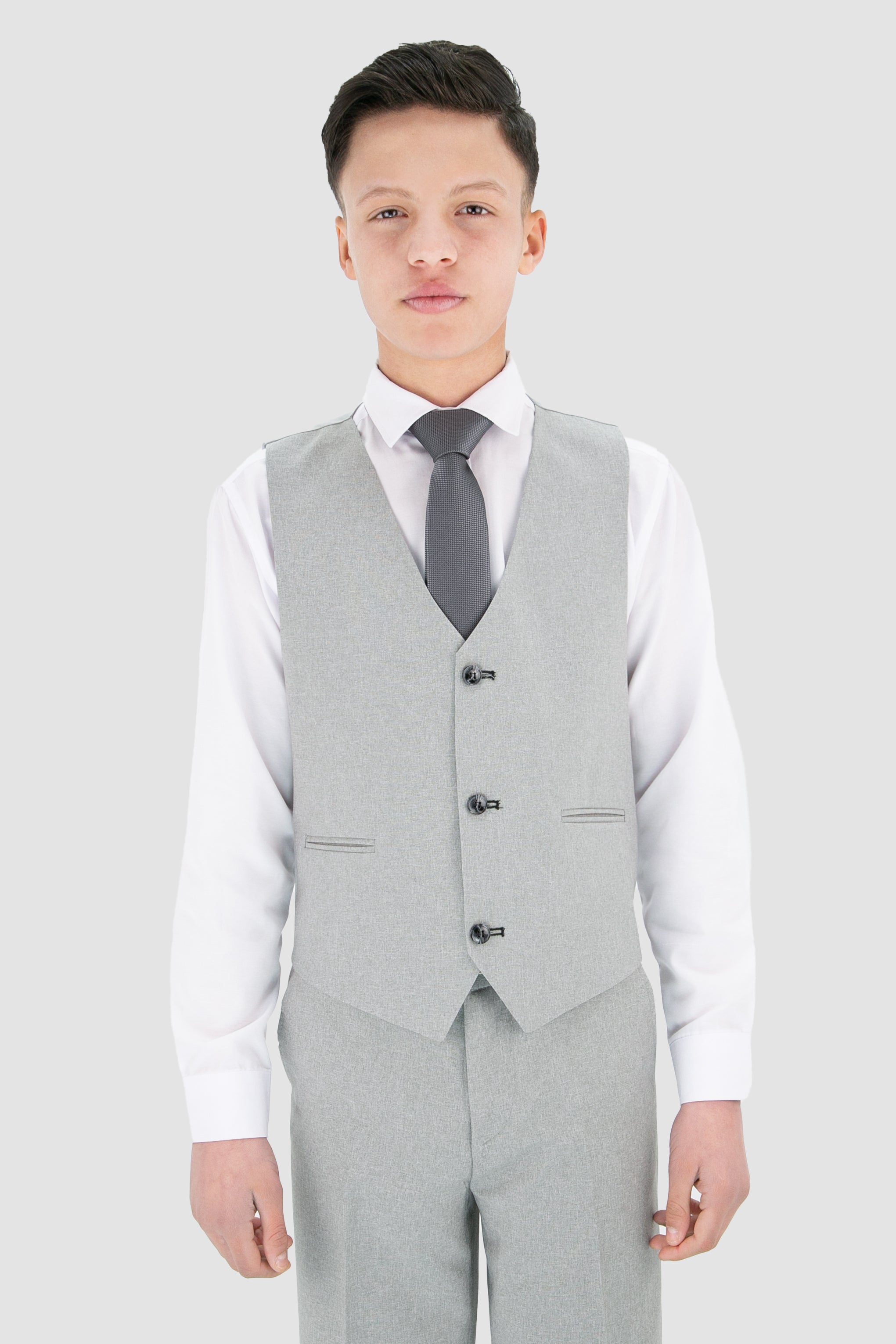 Boys Slim Fit Textured 8-Piece Formal Suit Set - Light Grey Waistcoat Picture