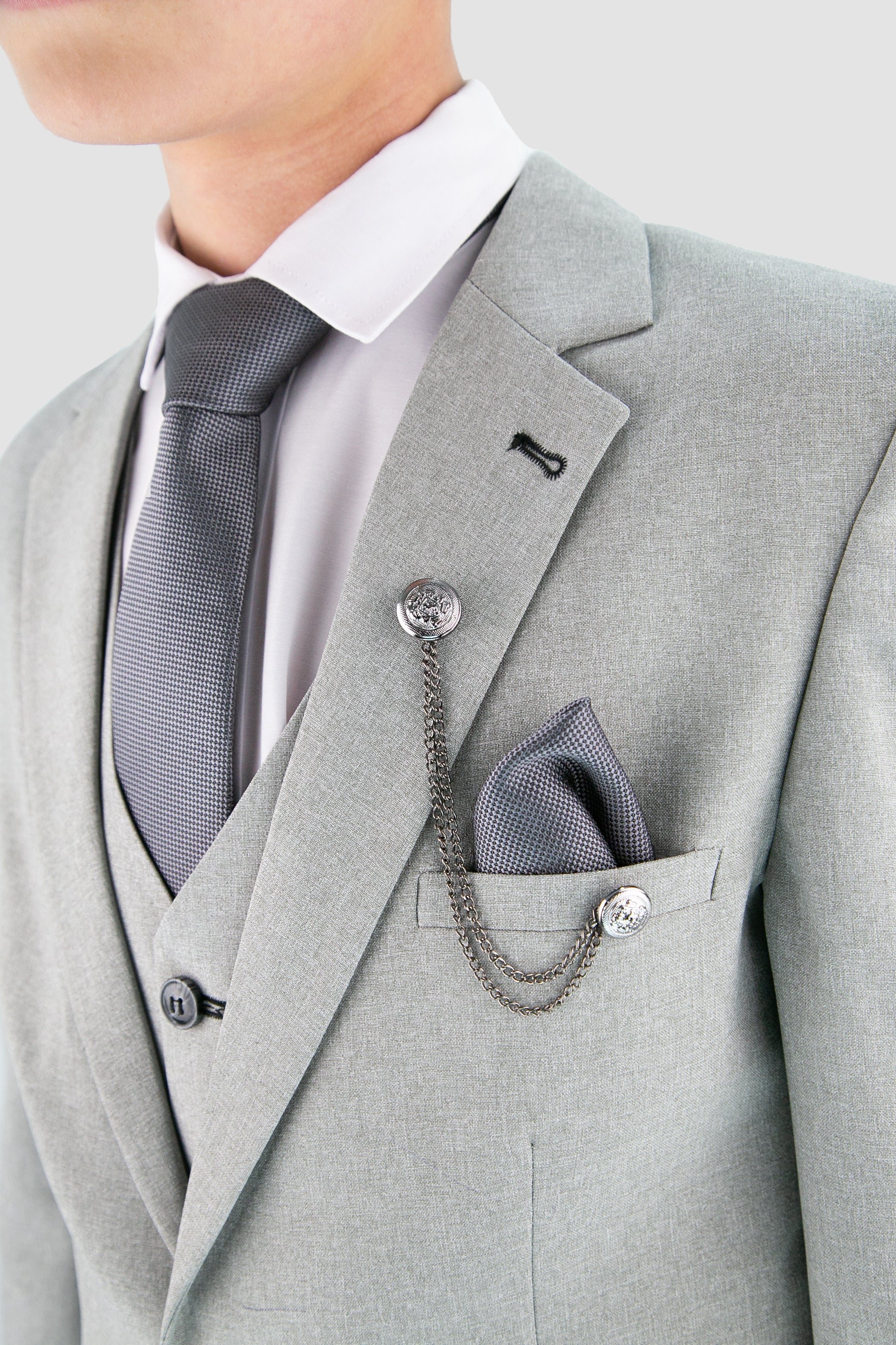 Boys Slim Fit Textured 8-Piece Formal Suit Set - Light Grey Detail Picture