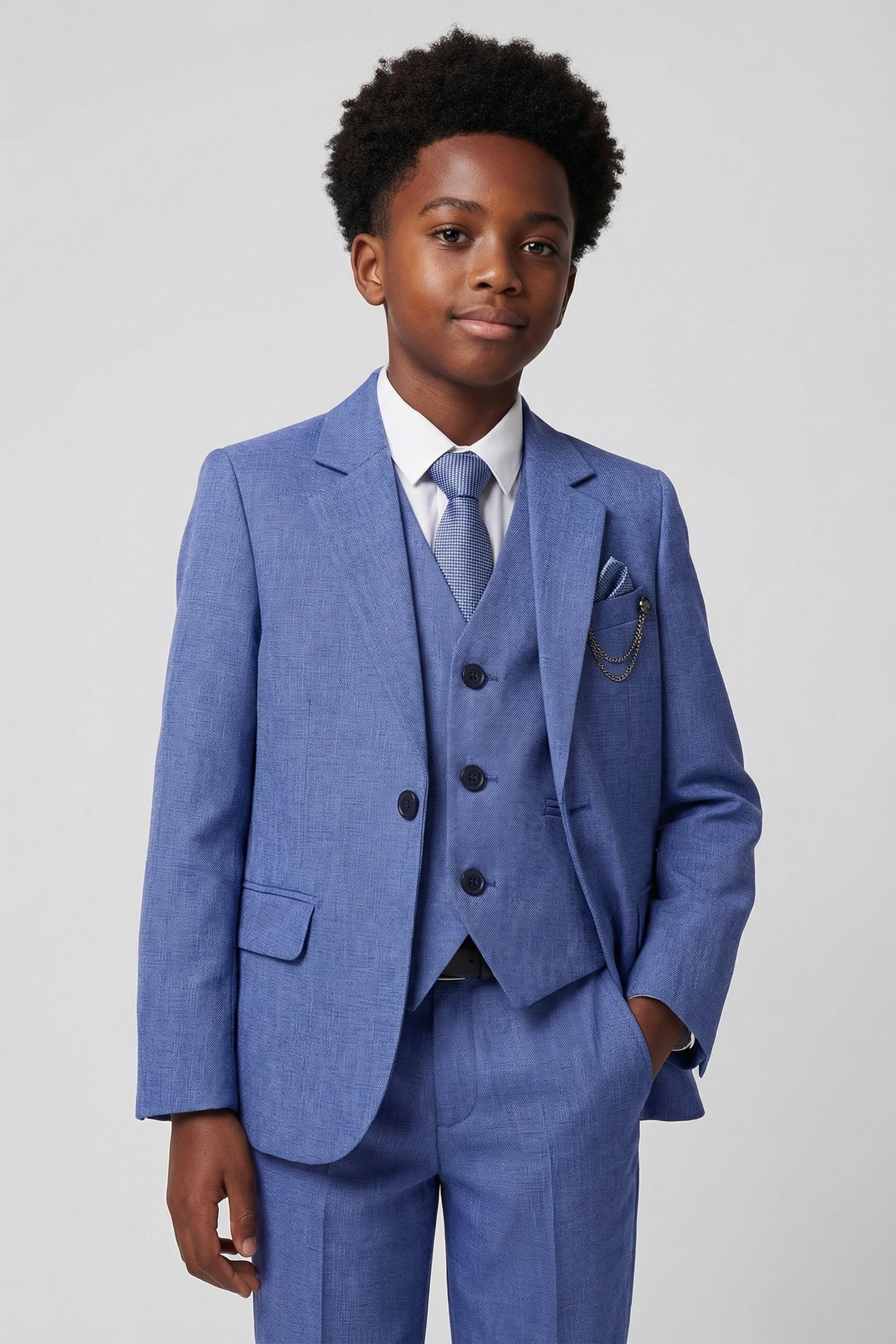 Boys Slim Fit Textured 8-Piece Formal Suit Set - Sky Blue