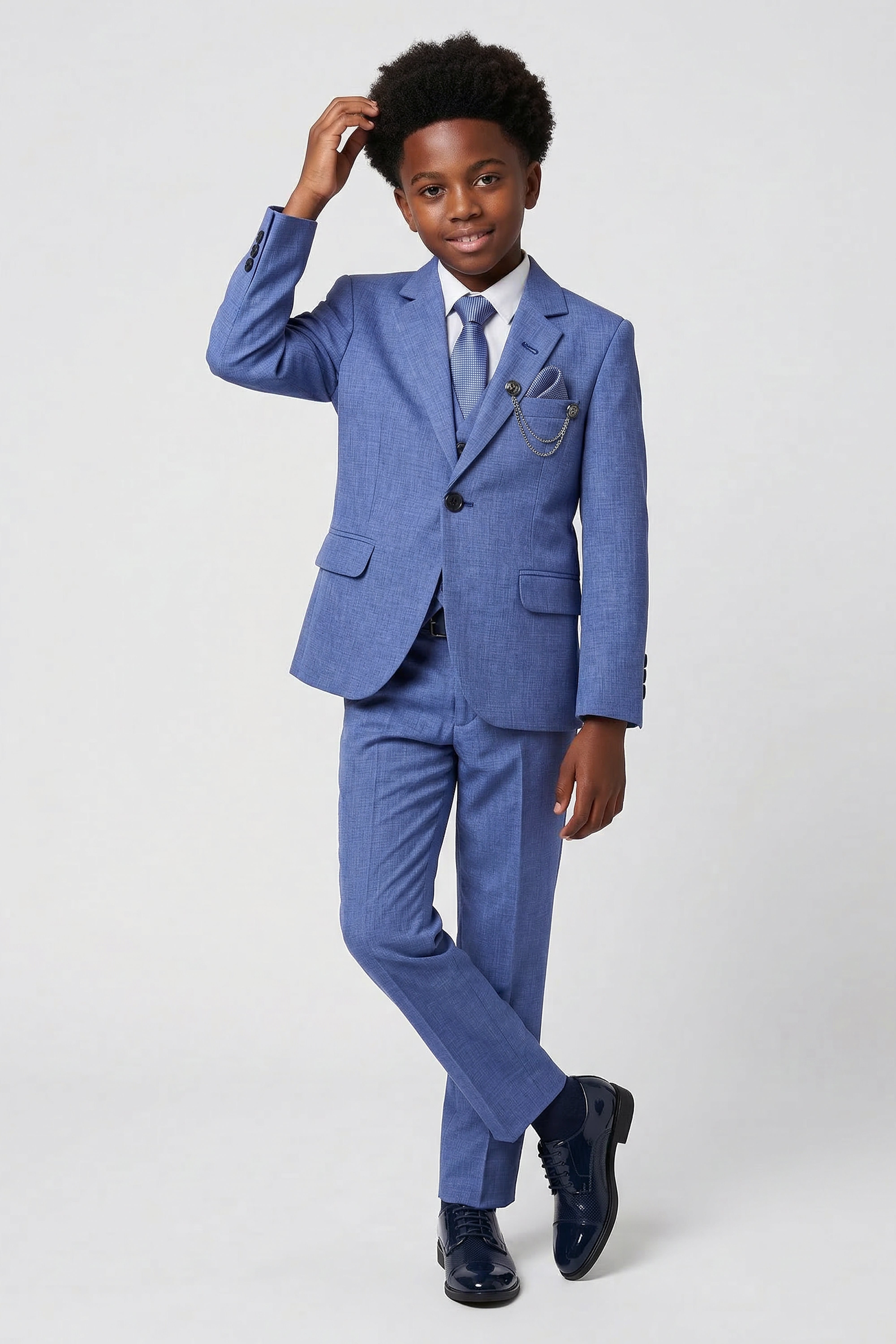 Boys Slim Fit Textured 8-Piece Formal Suit Set - Sky Blue