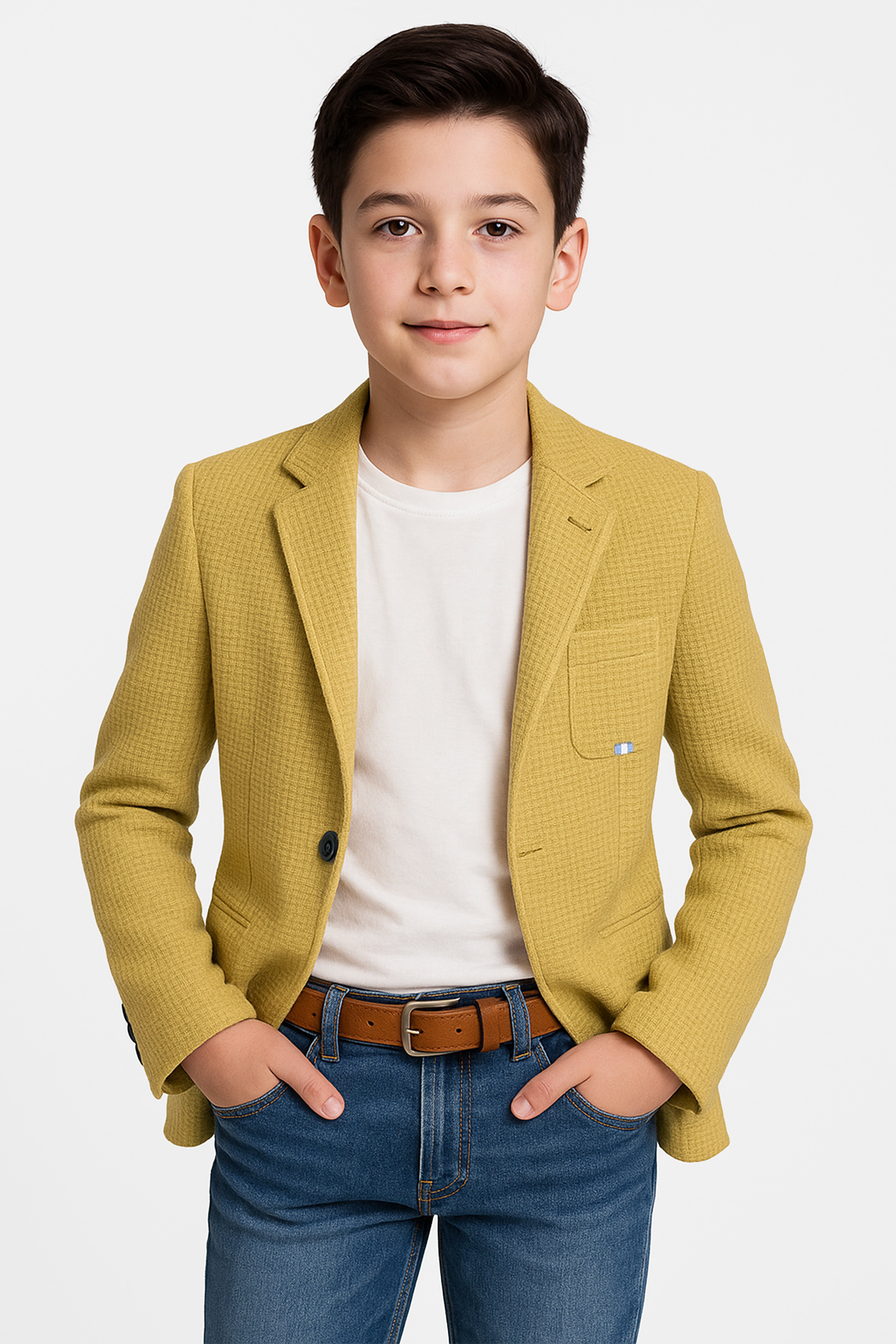 Boys Slim Fit Twill Formal Blazer - TERRY - Mustard Model Picture