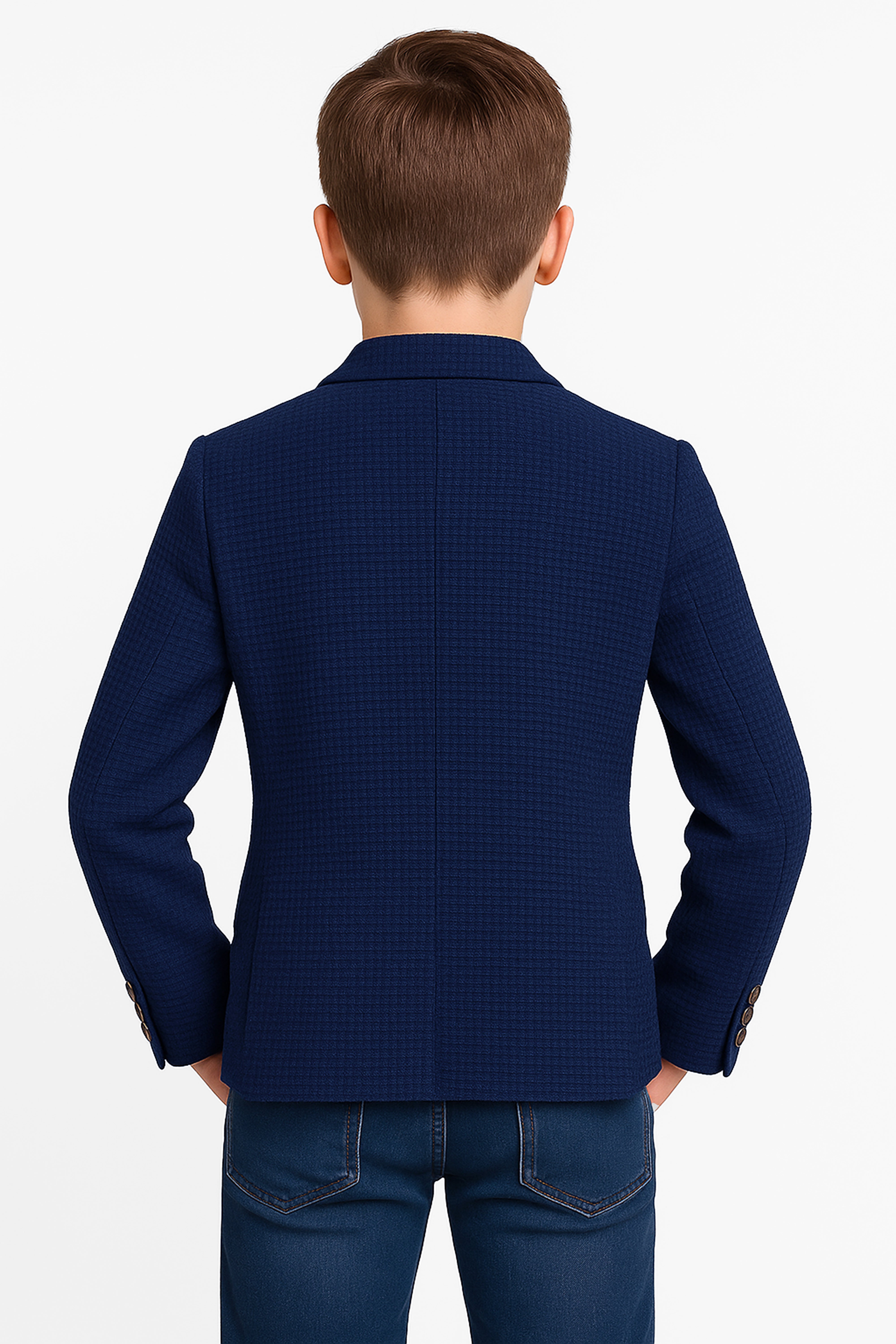 Boys Slim Fit Twill Formal Blazer - TERRY - Navy Blue Back Picture