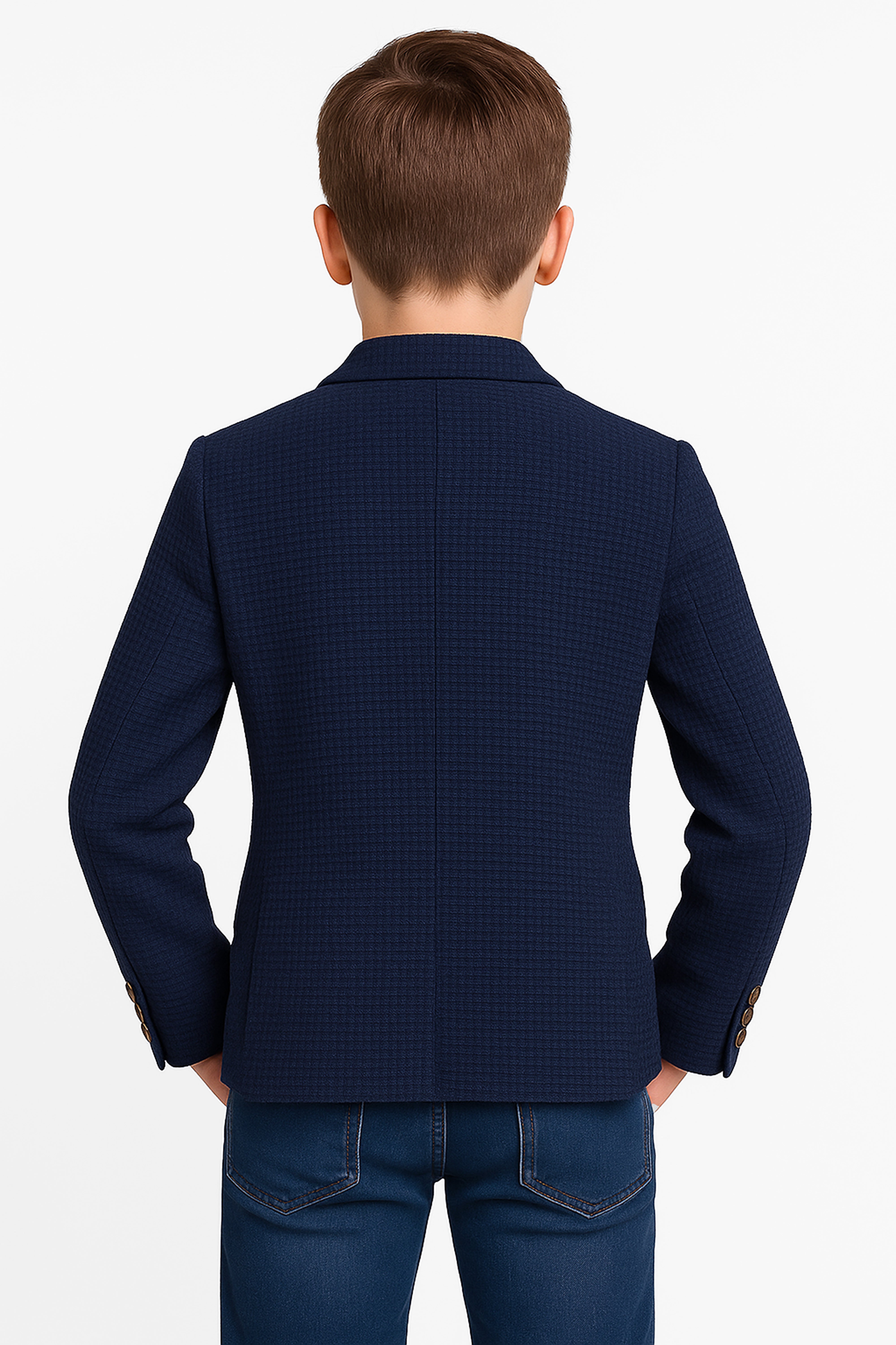 Boys Slim Fit Twill Formal Blazer - TERRY - Royal Blue Back Picture