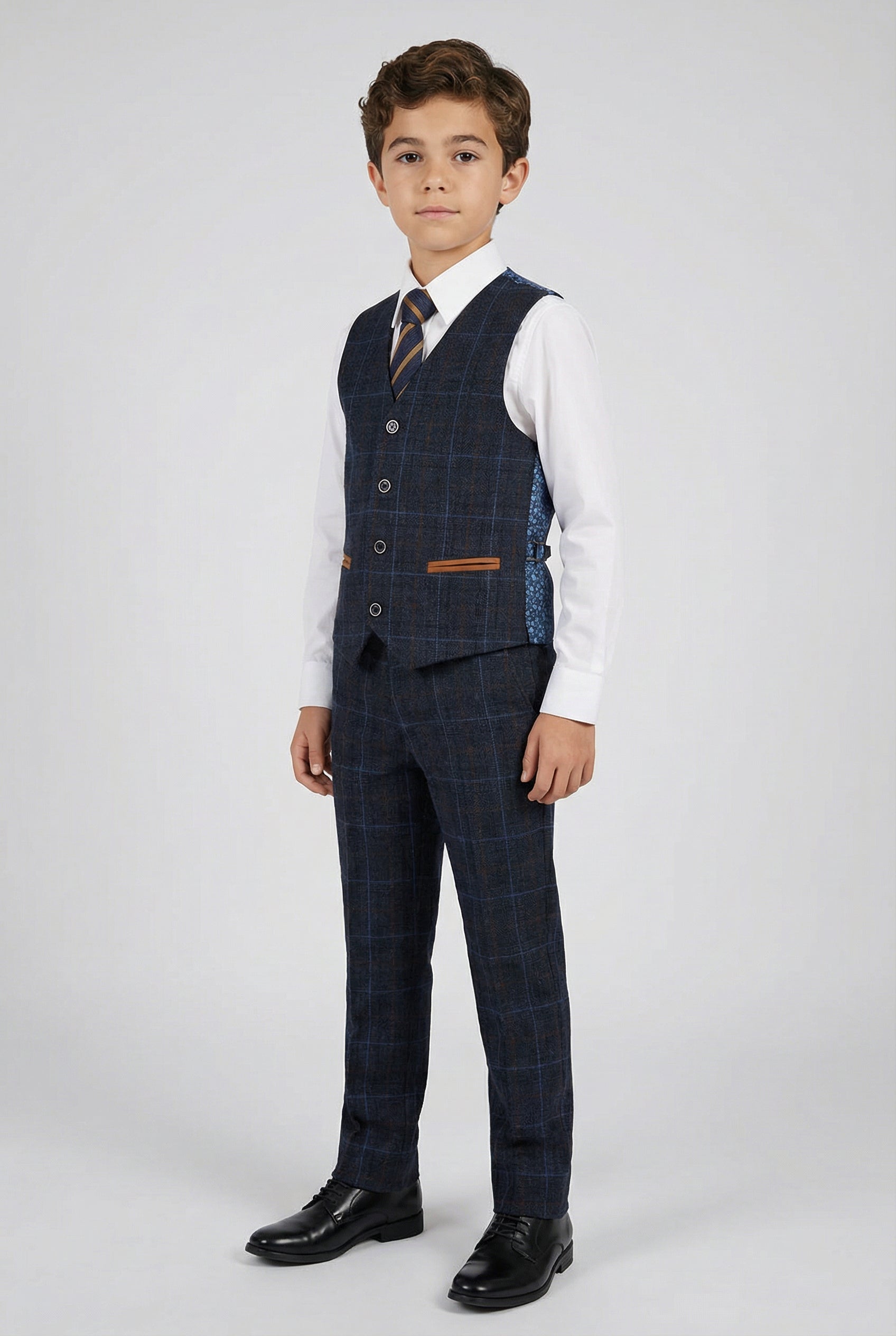Boys Tailored Fit Retro Check Suit - ANTHONY NAVY