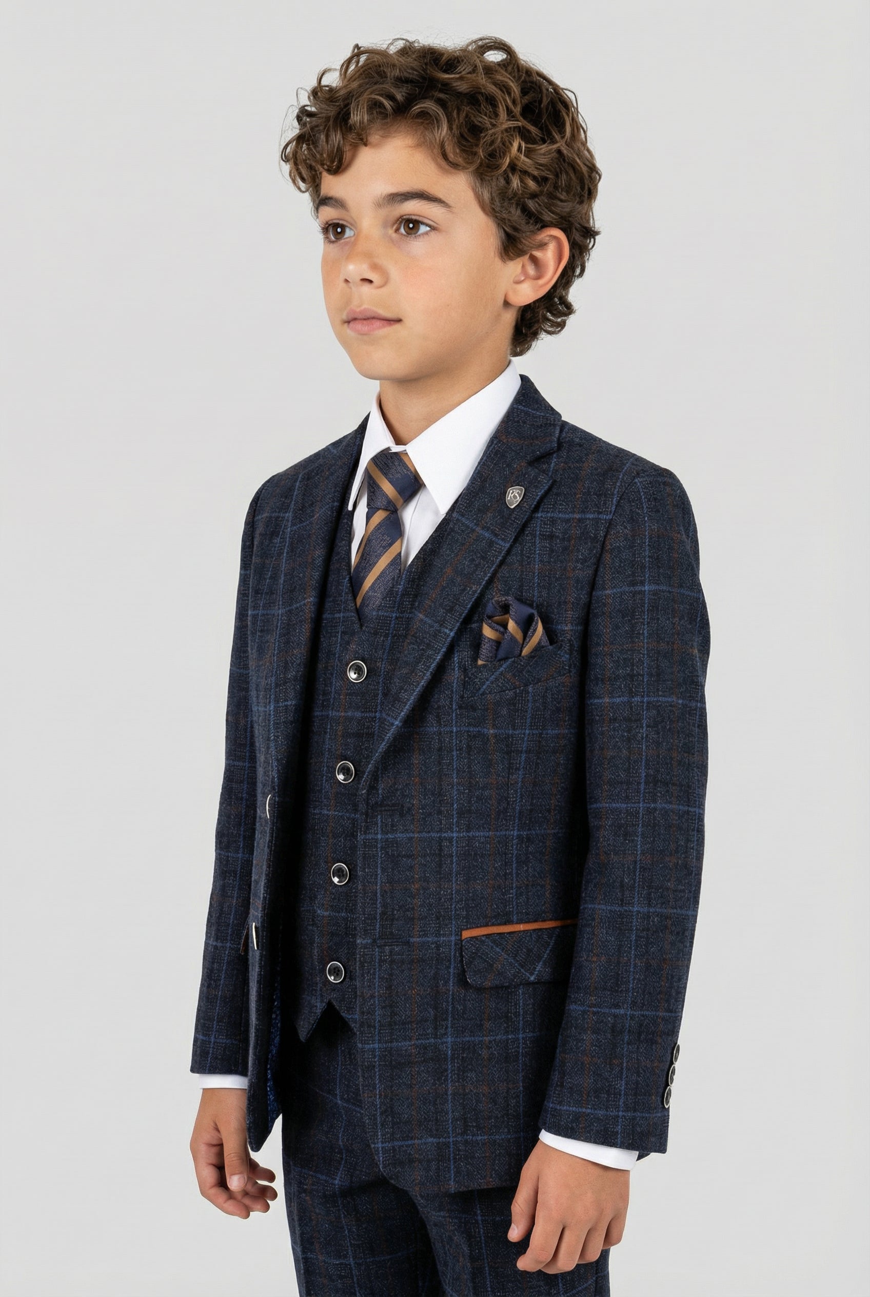 Boys Tailored Fit Retro Check Suit - ANTHONY NAVY