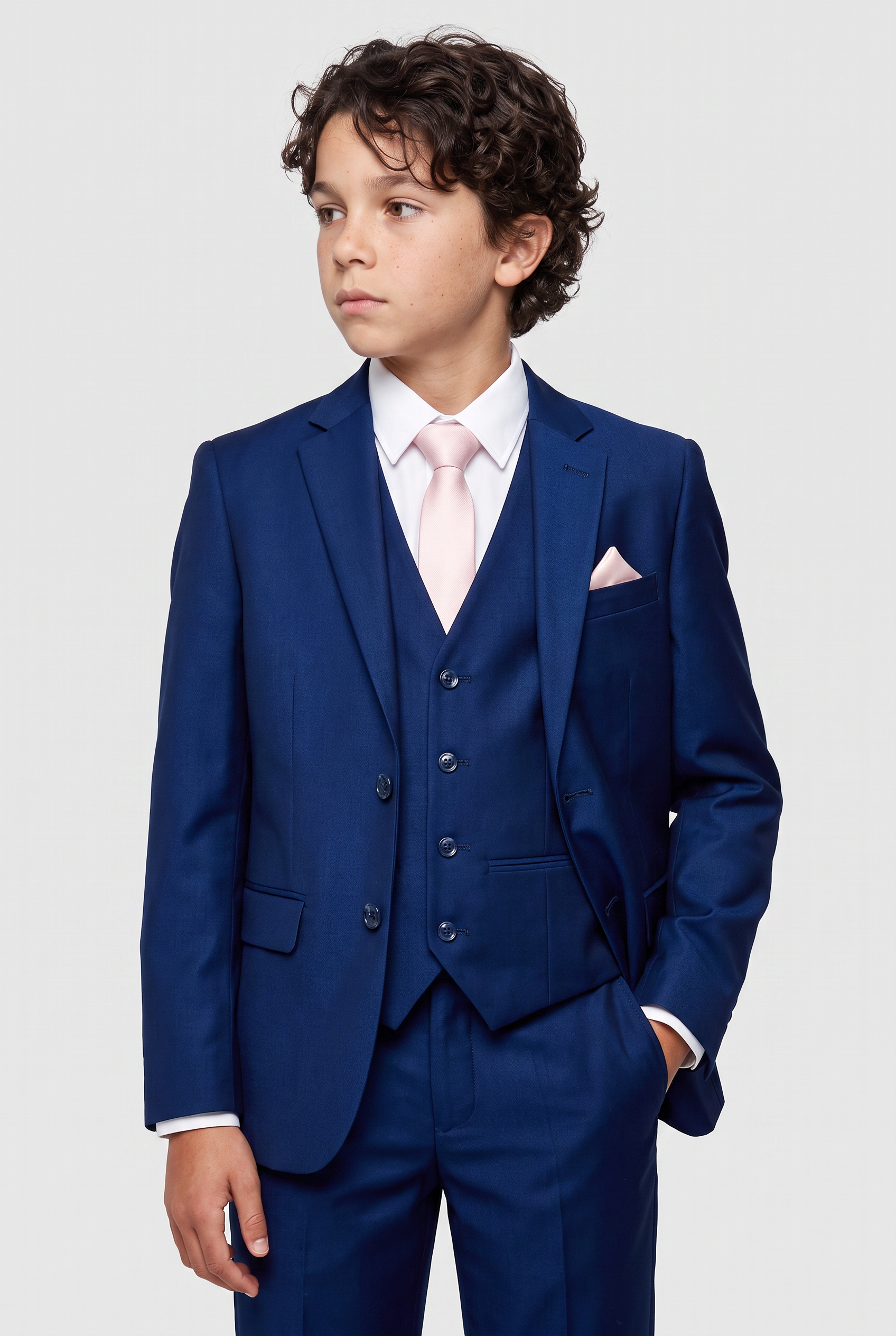 Boys Tailored Fit Sheen Effect Blue Suit - KINGSLEY - Royal Blue
