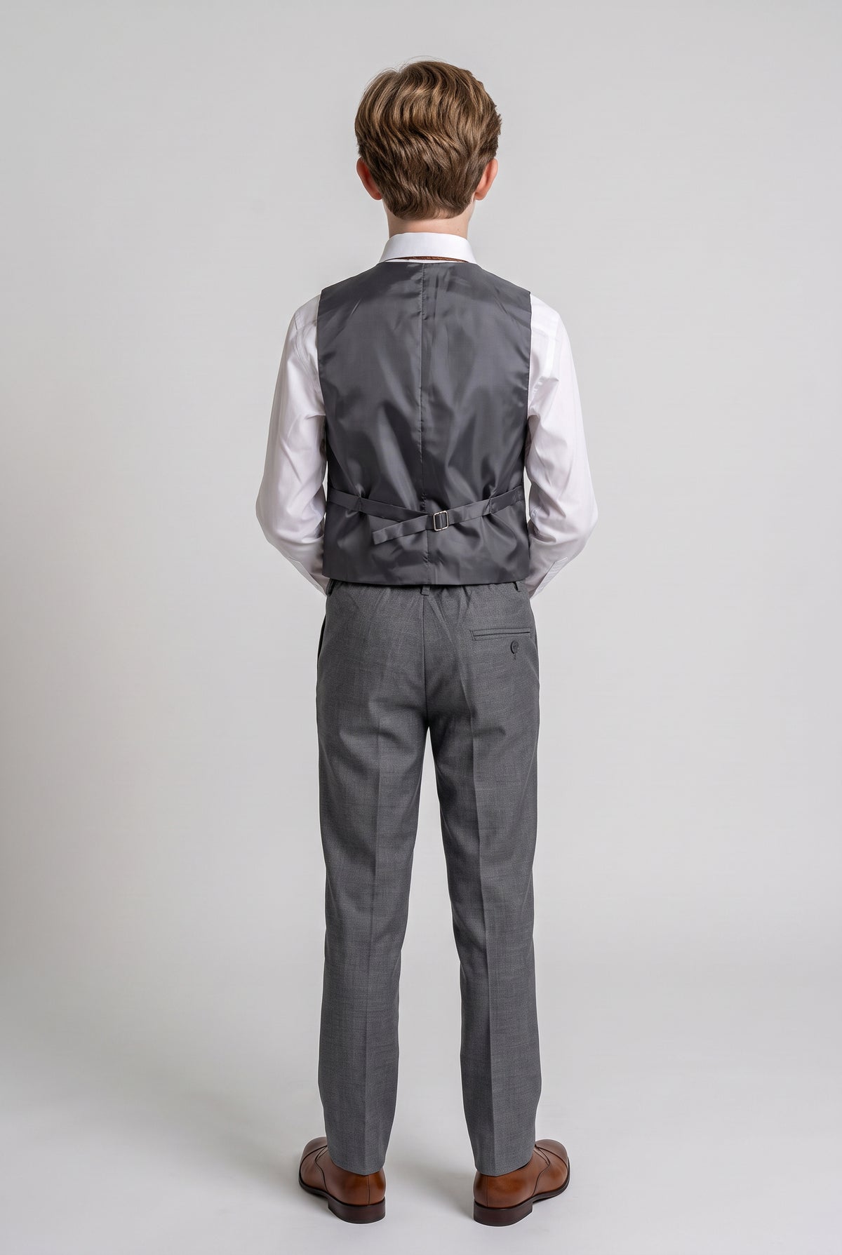 Boys Tailored Fit Suit Formal Wedding 6 Pieces Set in Grey