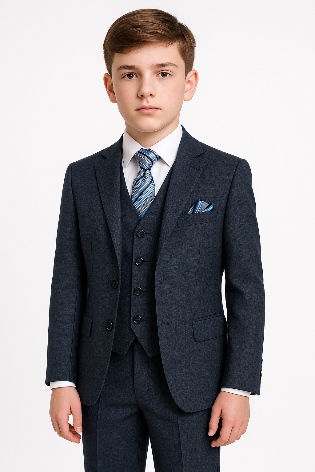Boys Tailored Fit Textured Suit - ADRIAN - Navy Blue