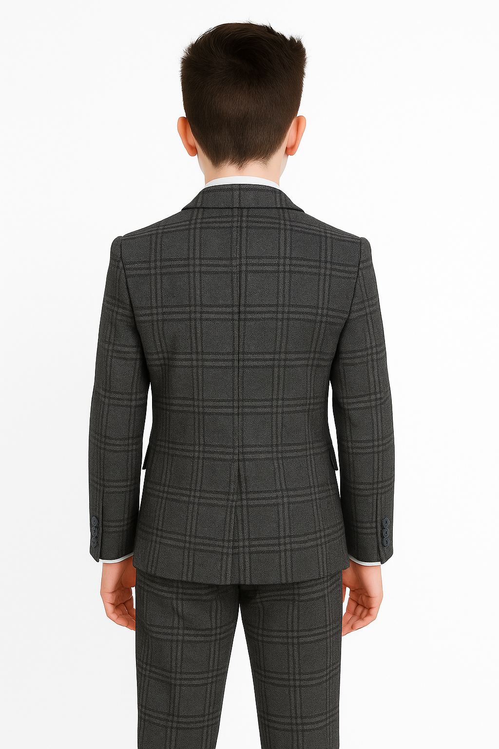 Boys Tailored Fit Tweed Check Suit - HURRICANE - Charcoal Grey