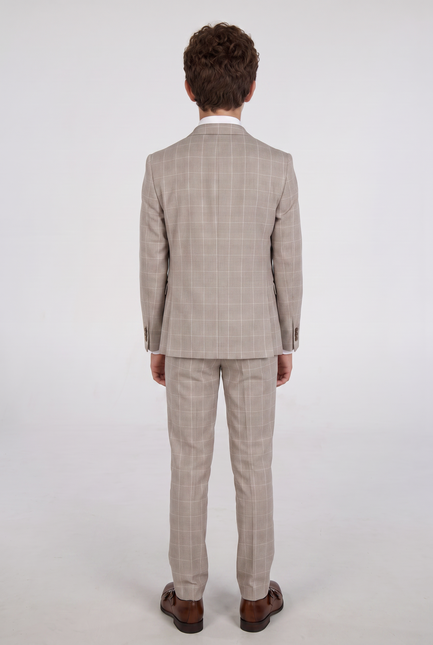Boys’ Tailored Fit Tweed Check Suit – LEO - Beige