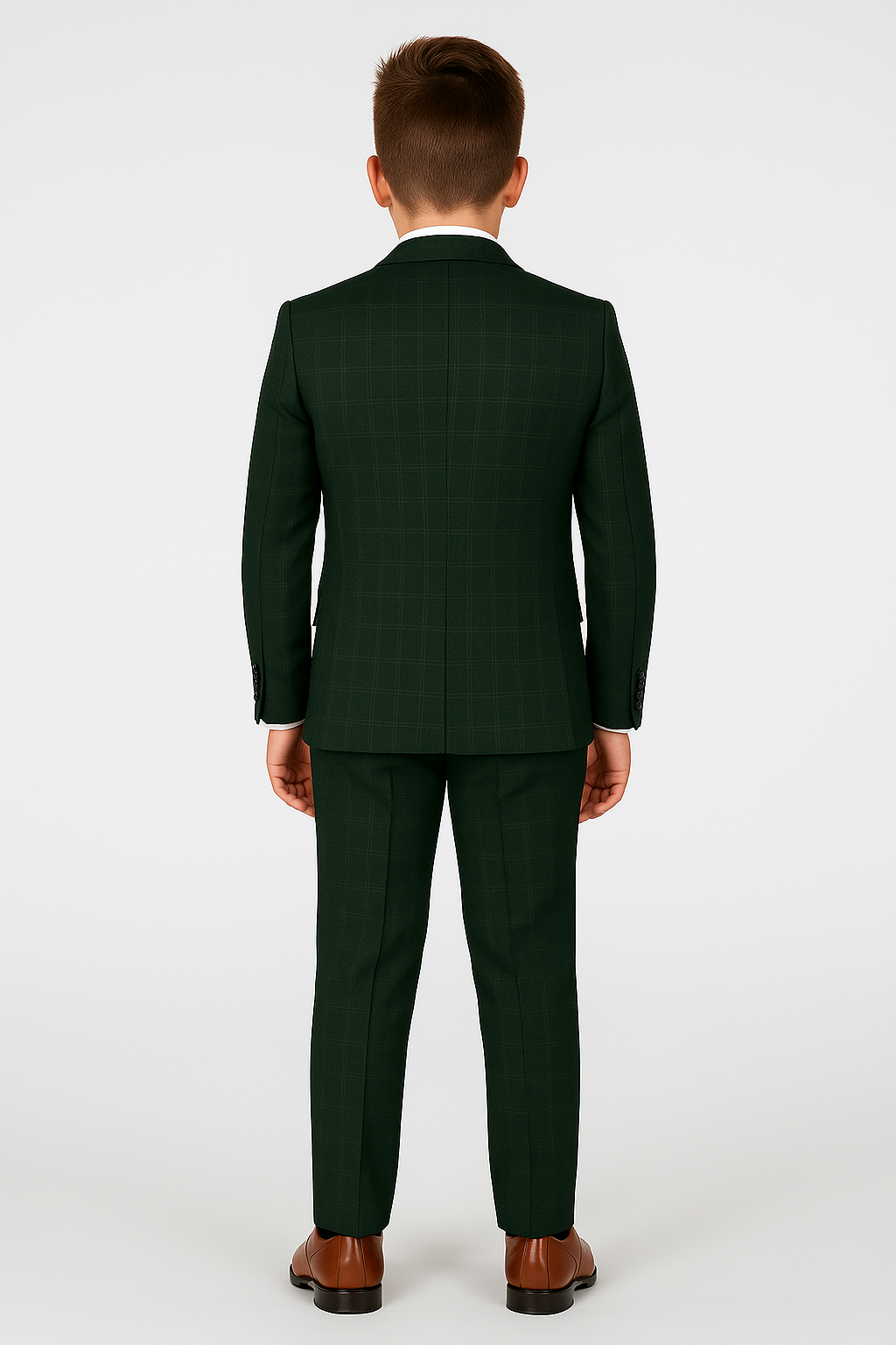 Boys’ Tailored Fit Tweed Check Suit – LEO - Green