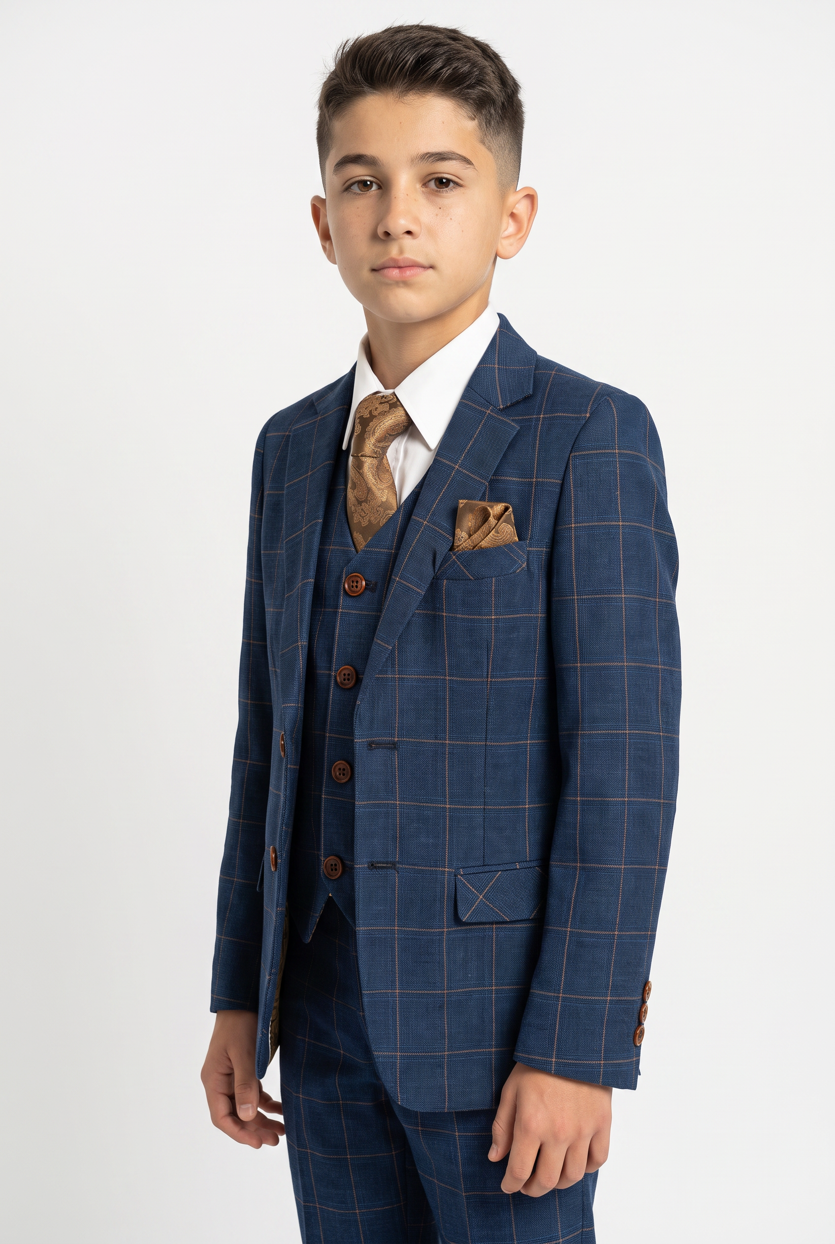 Boys' Tailored Fit Windowpane Check Suit - Cornflower Blue