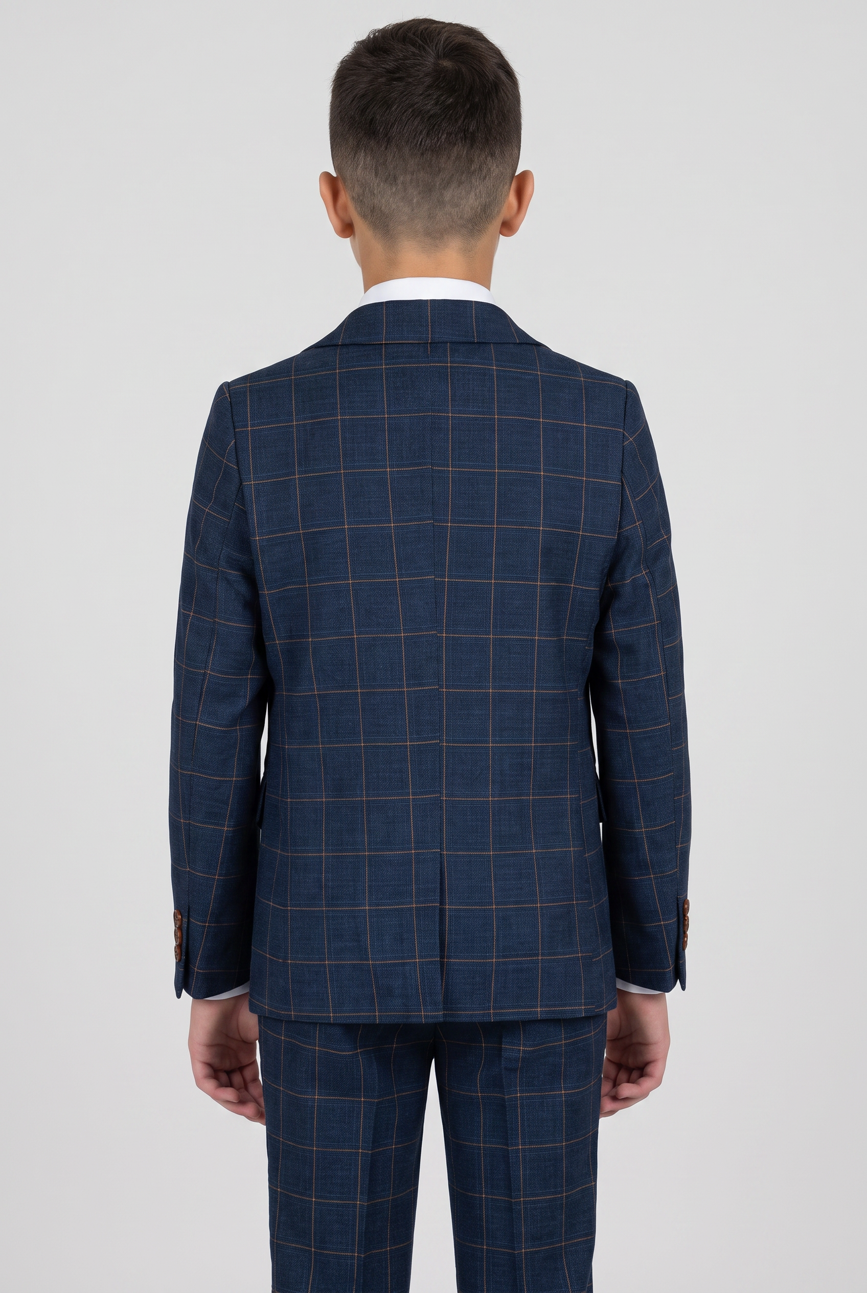 Boys' Tailored Fit Windowpane Check Suit - Cornflower Blue