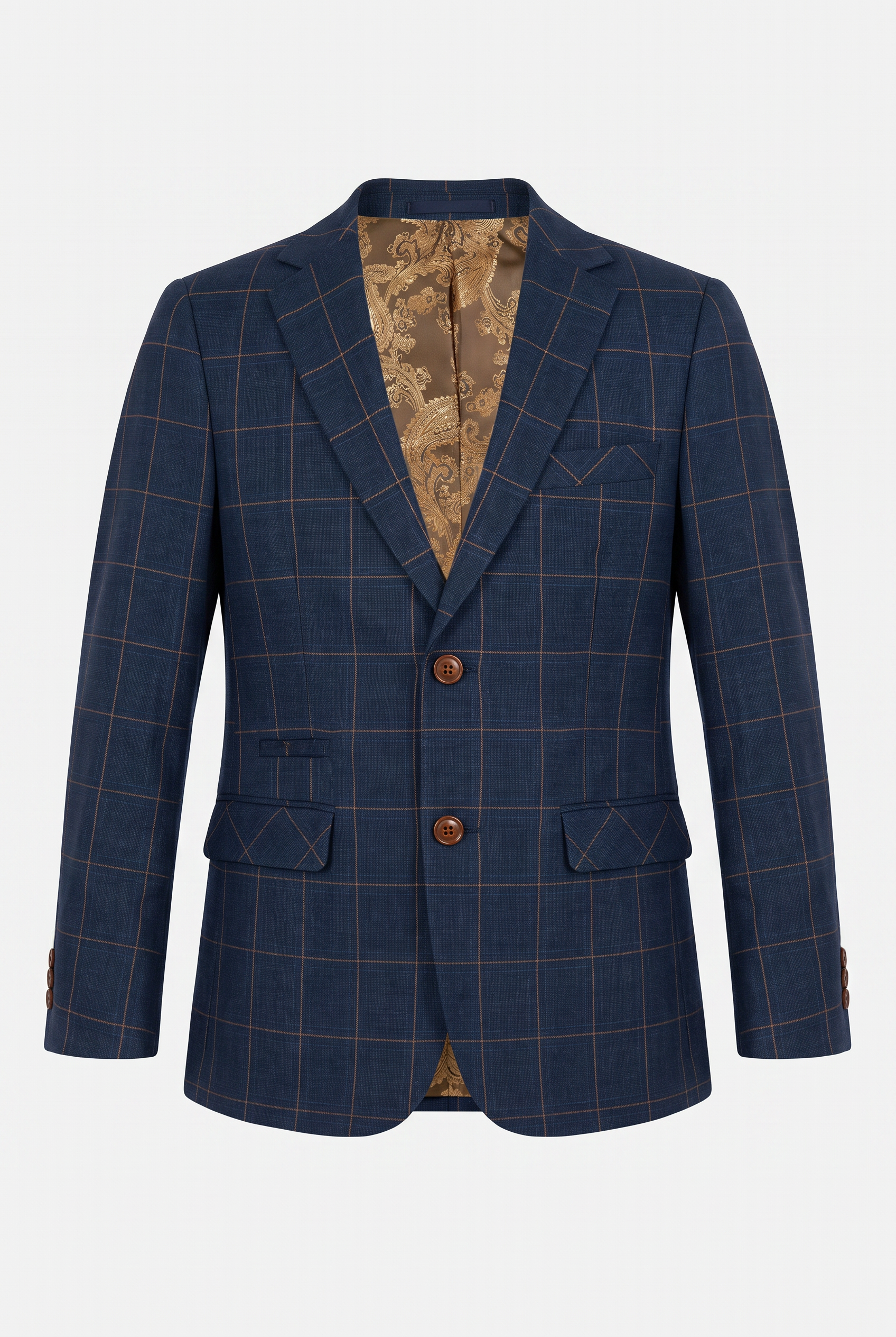 Boys' Tailored Fit Windowpane Check Suit - Cornflower Blue