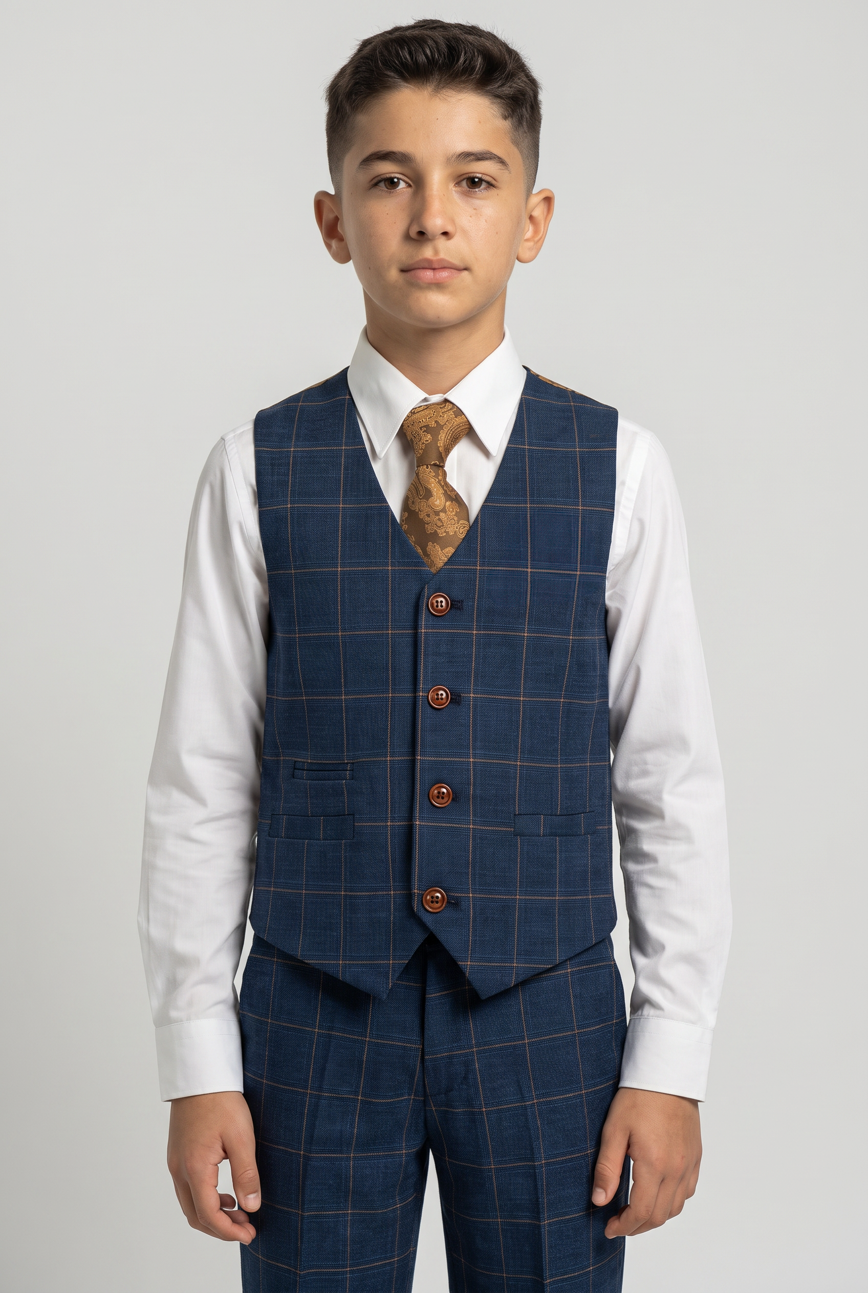 Boys' Tailored Fit Windowpane Check Suit - Cornflower Blue