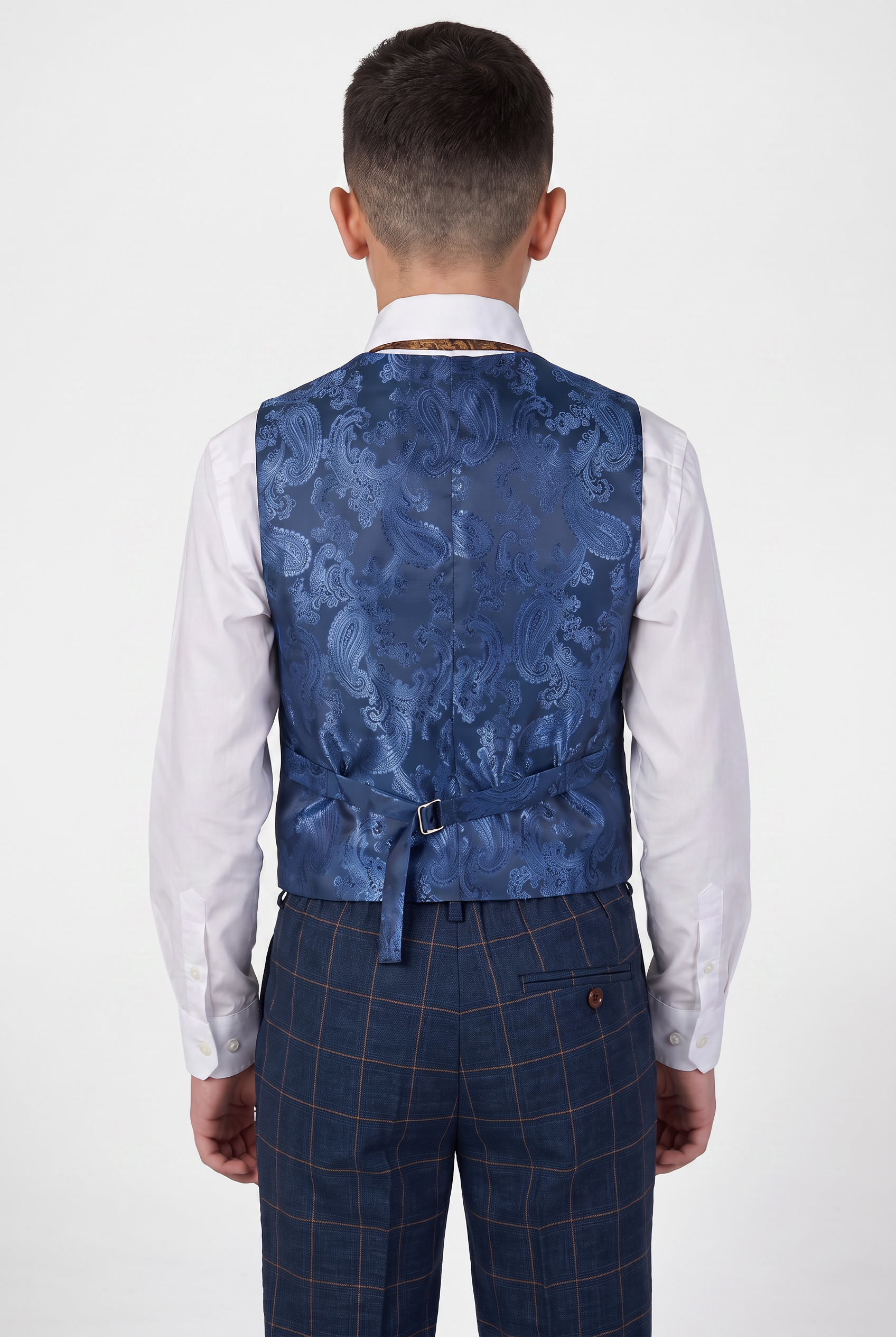 Boys' Tailored Fit Windowpane Check Suit - Cornflower Blue