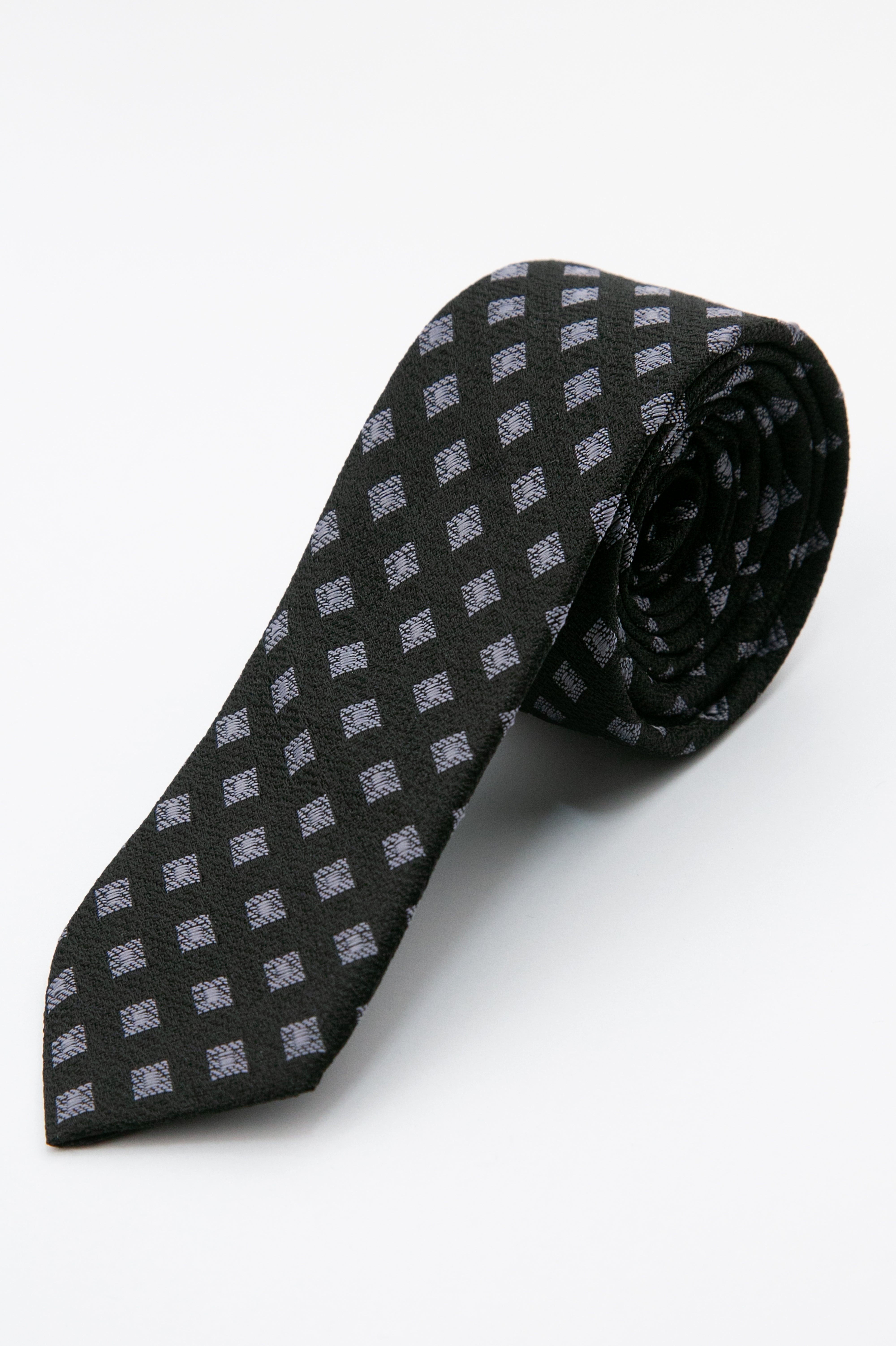 Boys’ Textured Diamond Slim Tie & Hanky Set - Black Tie Picture