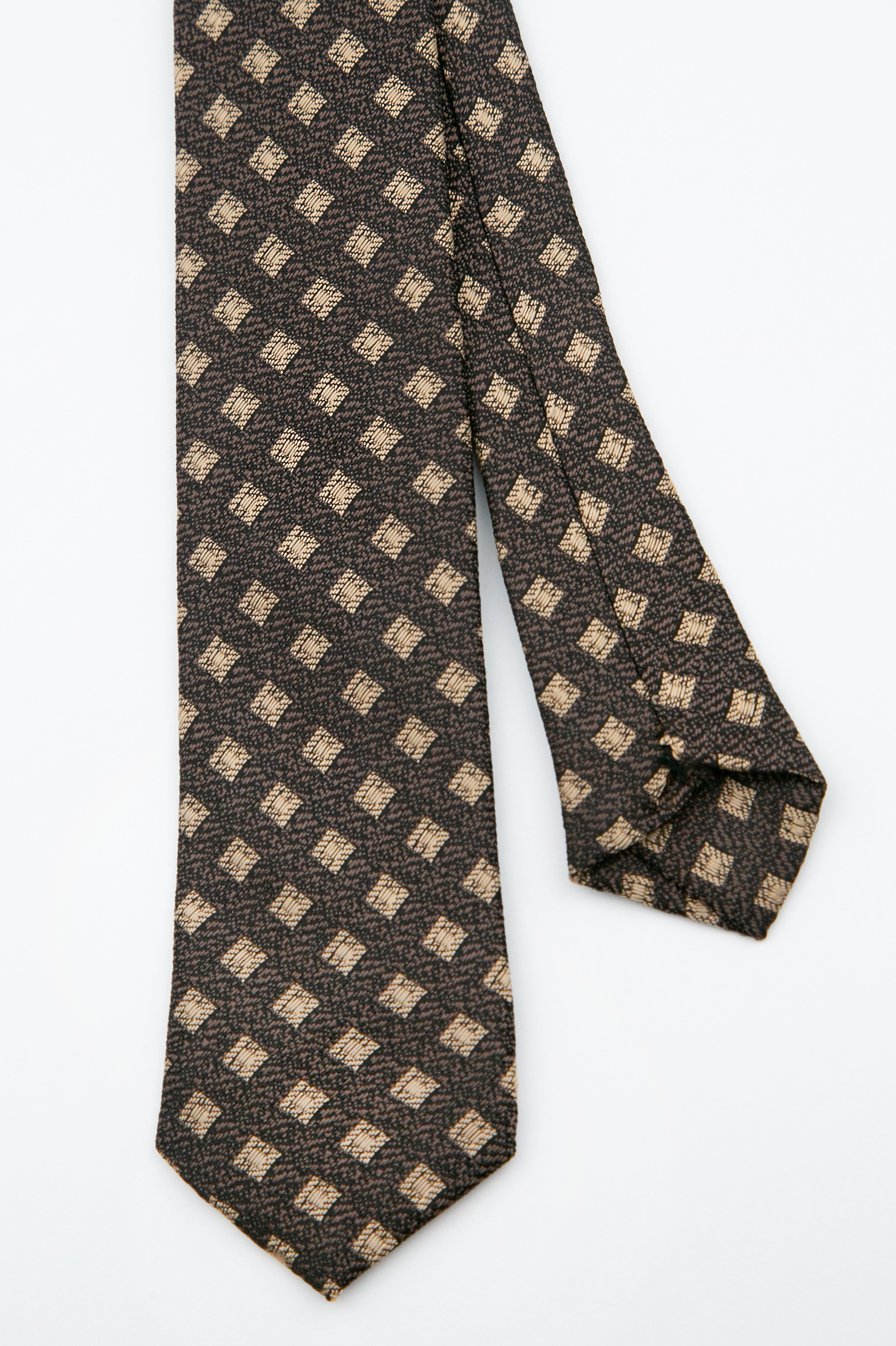 Boys’ Textured Diamond Slim Tie & Hanky Set -  Brown