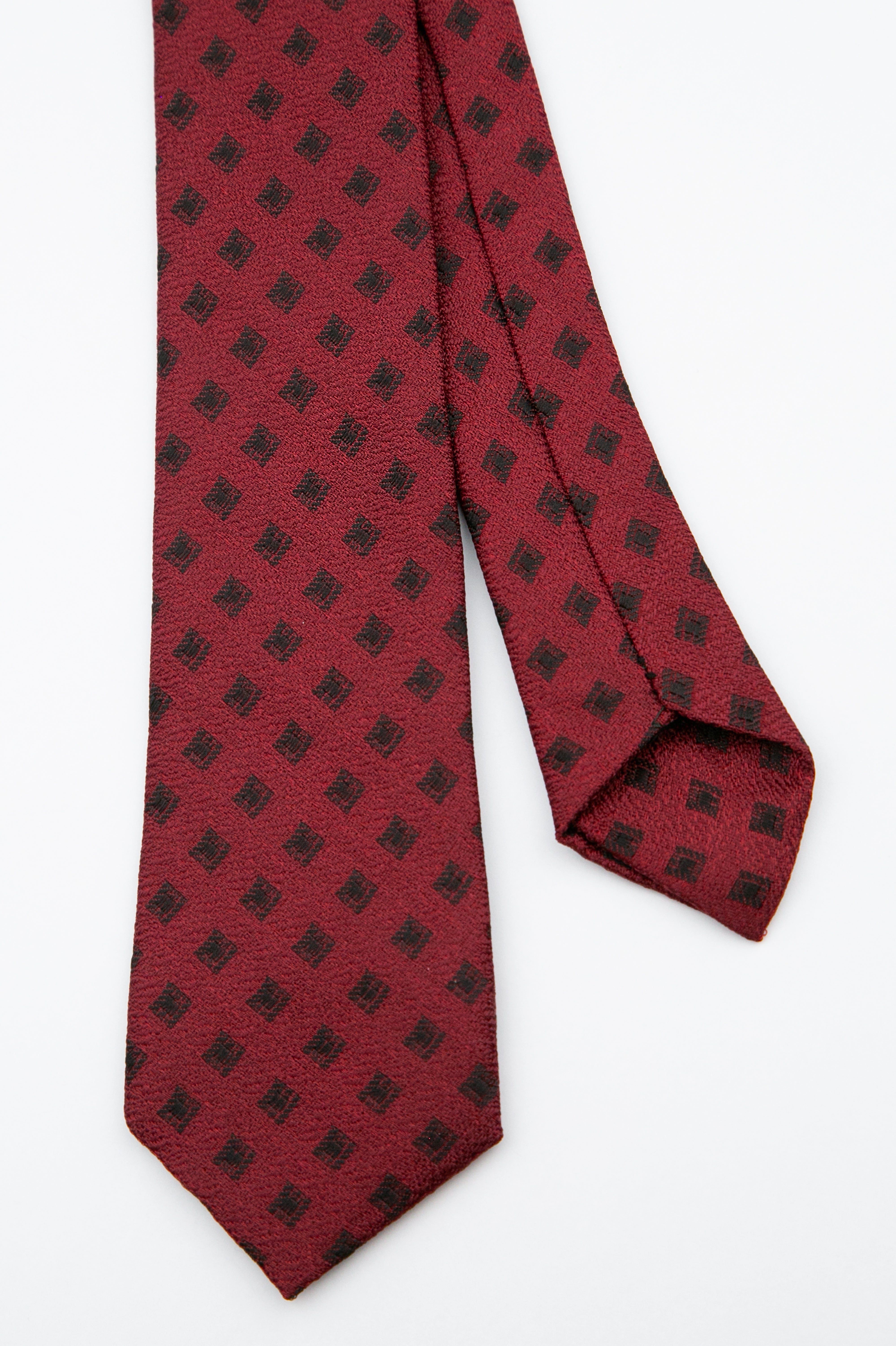 Boys’ Textured Diamond Slim Tie & Hanky Set -  Burgundy Front and Back Picture