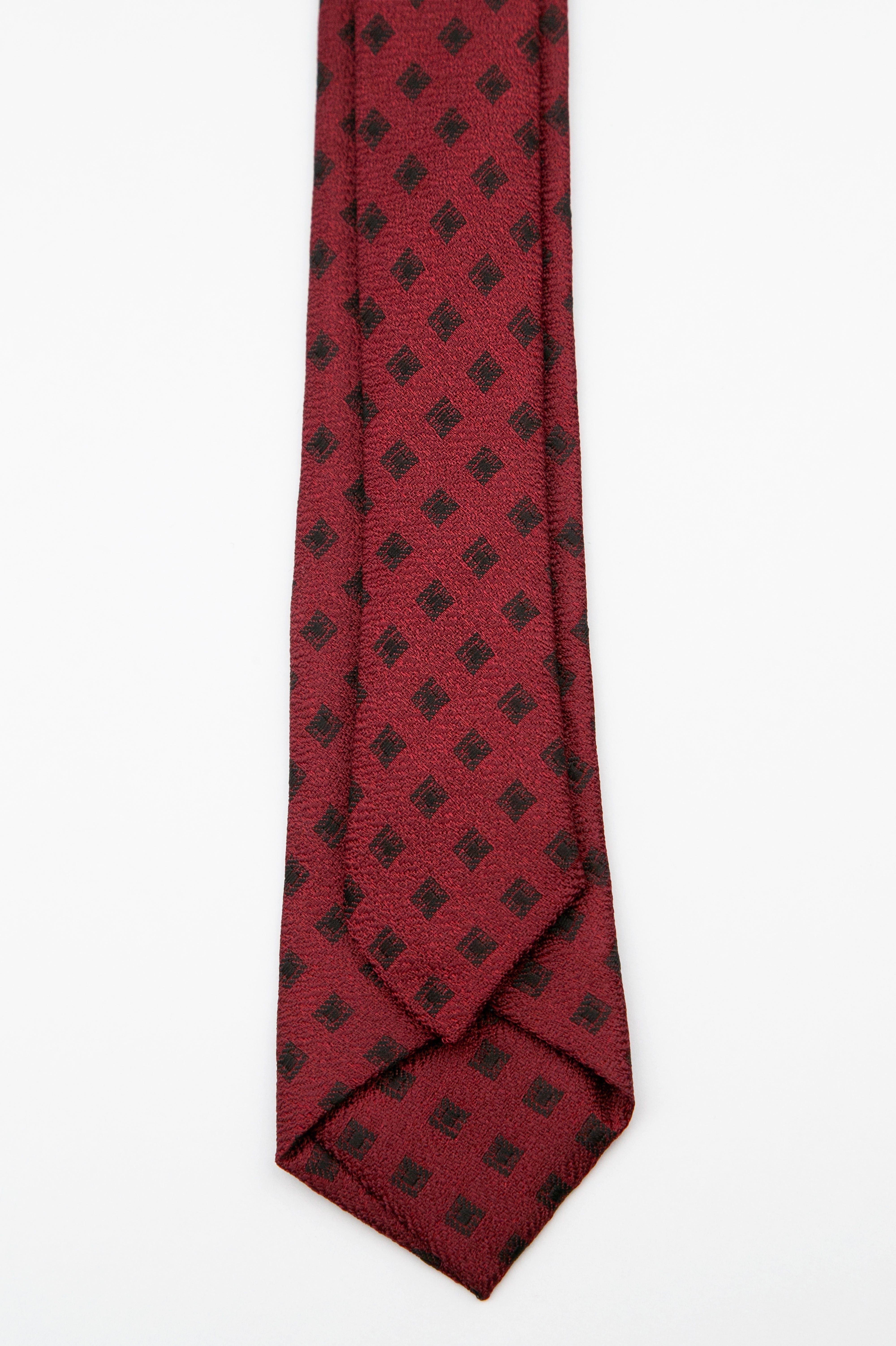 Boys’ Textured Diamond Slim Tie & Hanky Set -  Burgundy Back Picture