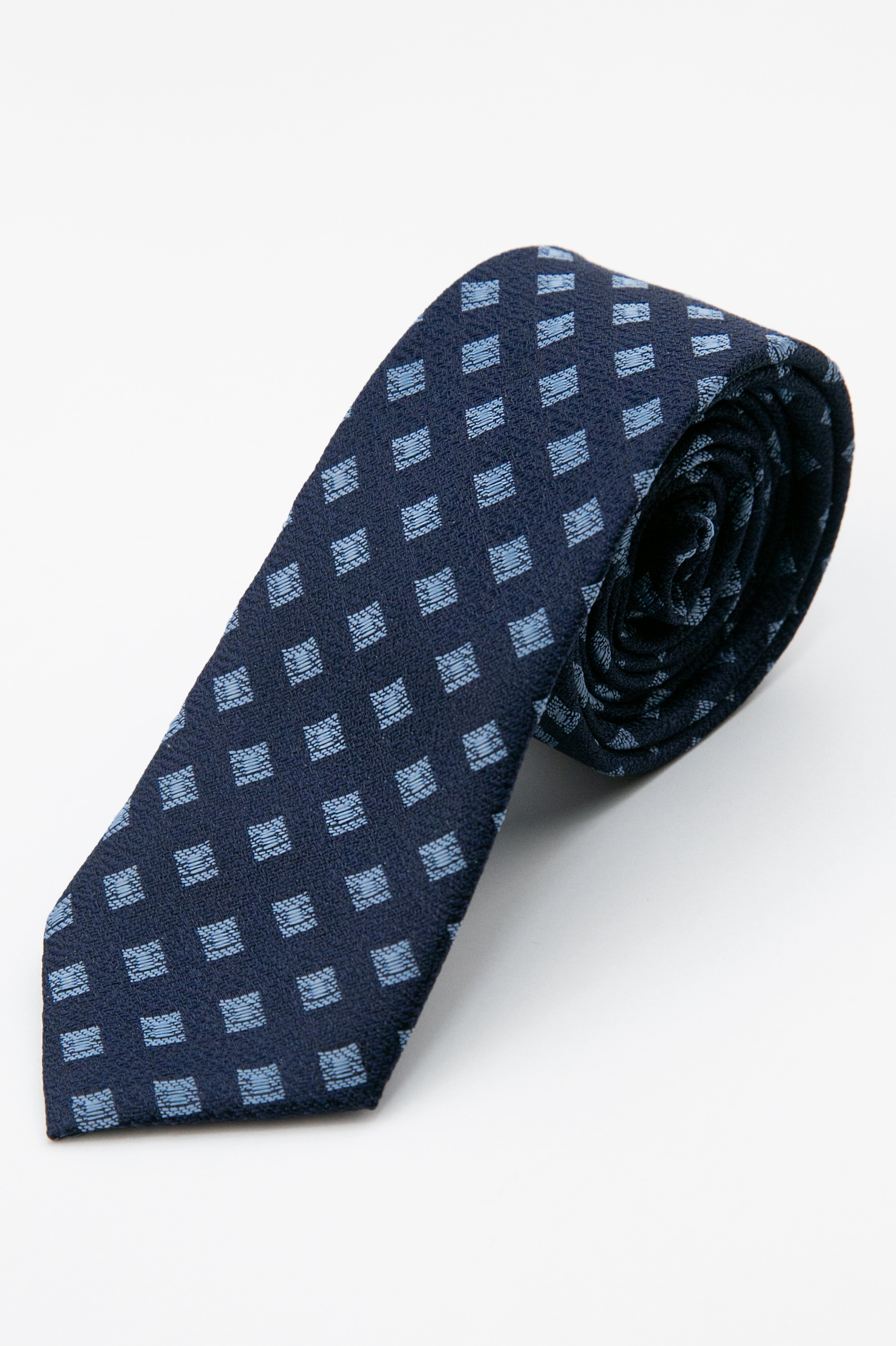 Boys’ Textured Diamond Slim Tie & Hanky Set - Navy Blue Tie Picture