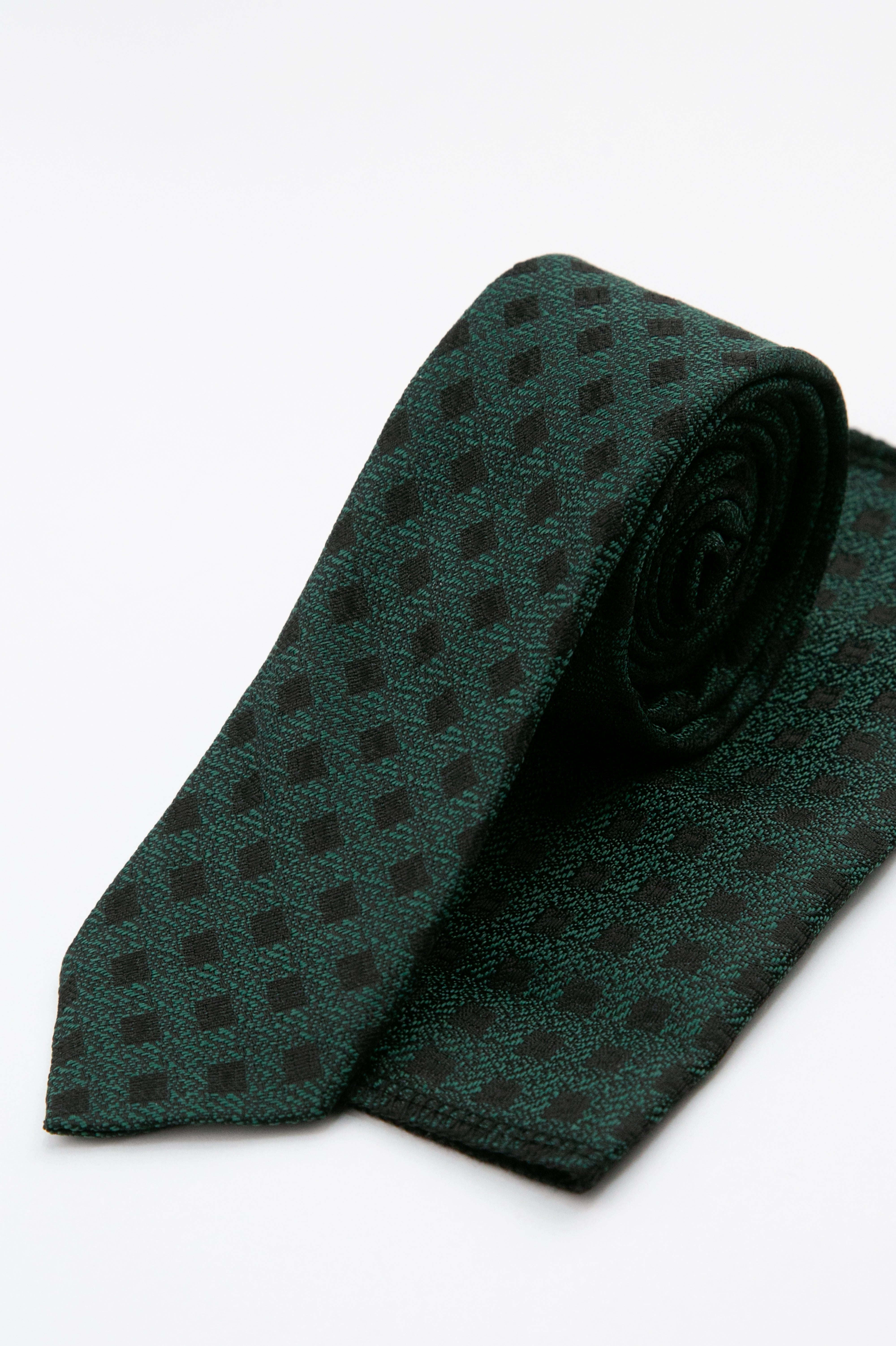 Boys’ Textured Diamond Slim Tie & Hanky Set - Sage Green Set Picture