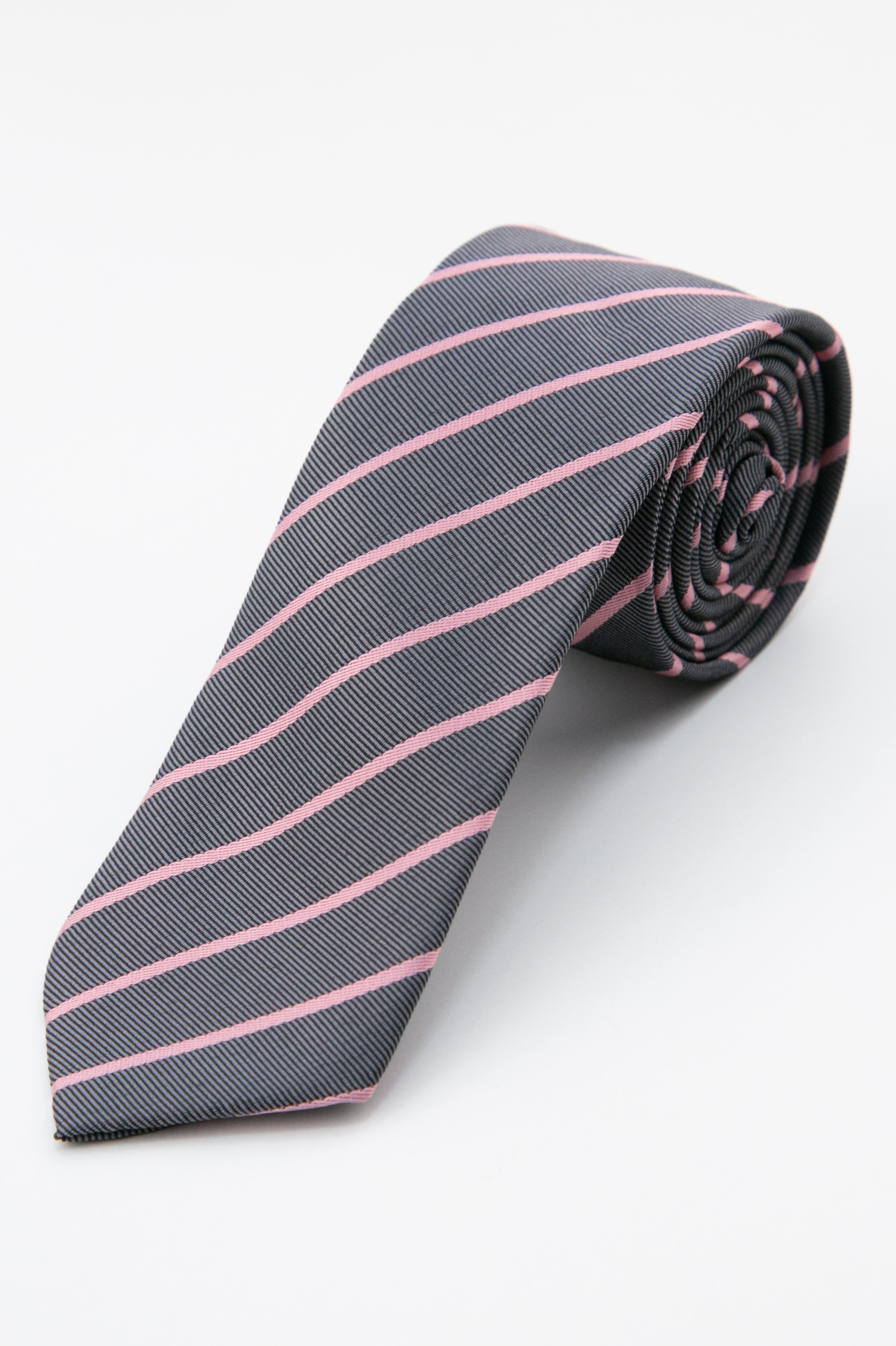 Boys’ Textured Striped Slim Tie & Pocket Square Set - Grey Tie Picture