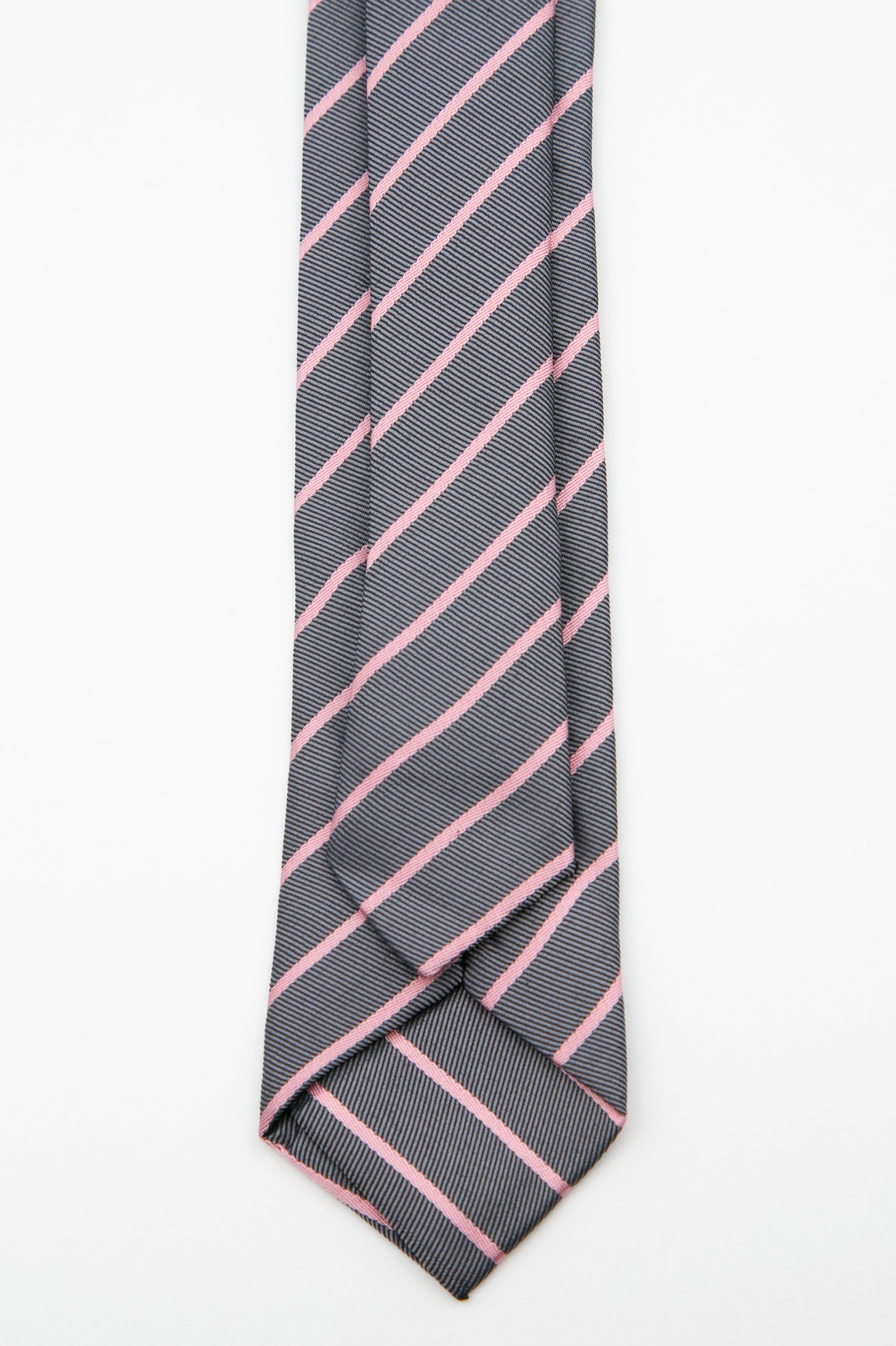 Boys’ Textured Striped Slim Tie & Pocket Square Set - Grey Back Picture