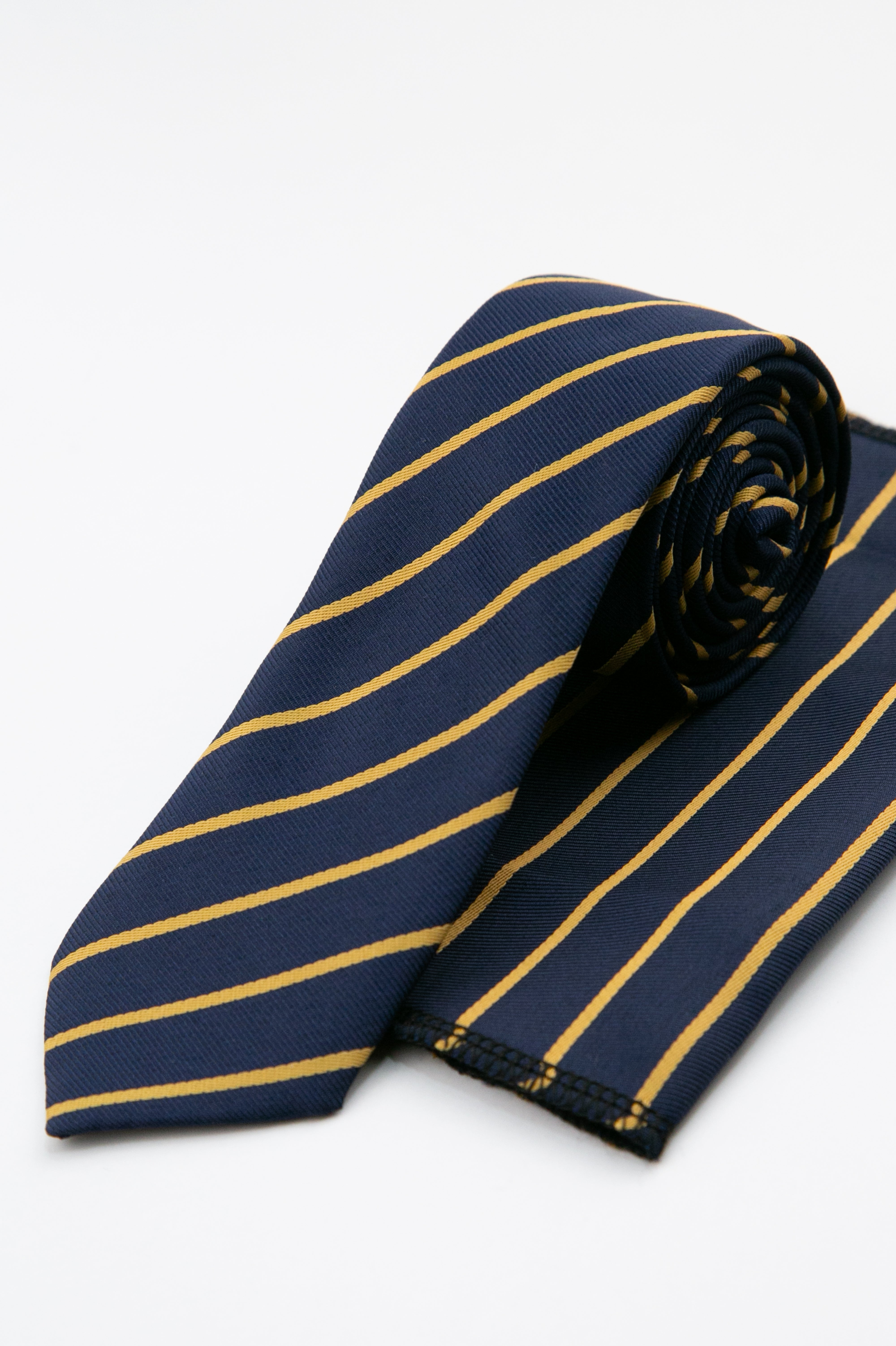 Boys’ Textured Striped Slim Tie & Pocket Square Set - Navy Set Picture