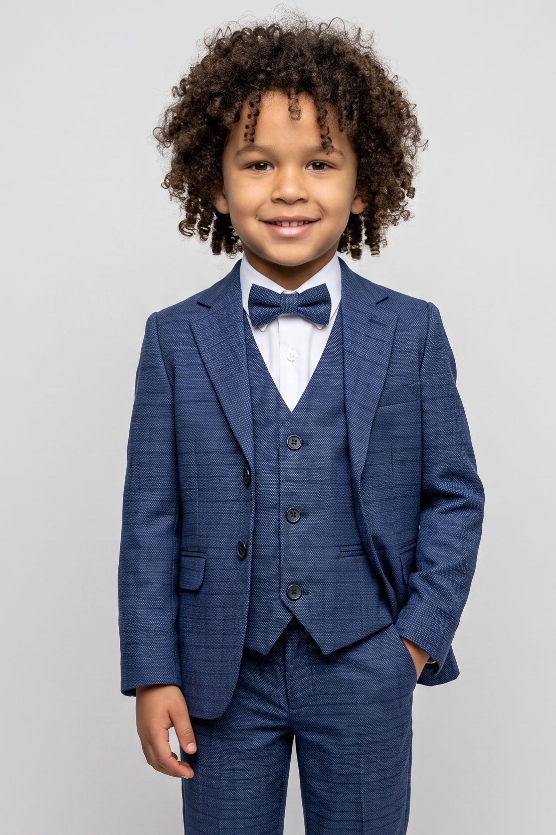Boys Textured Check Suit - Joseph Blue - Blue