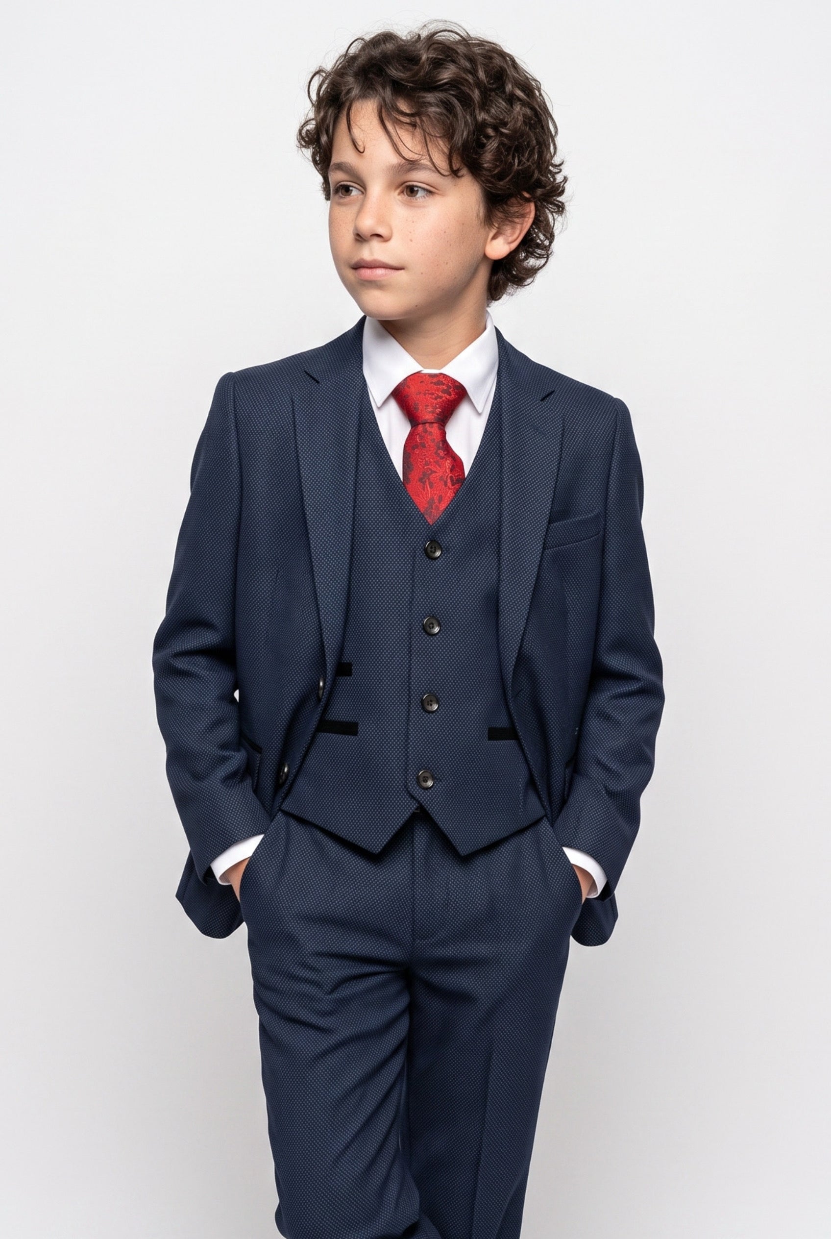 Boys Textured Formal Navy Suit - ARTHUR - Navy Blue