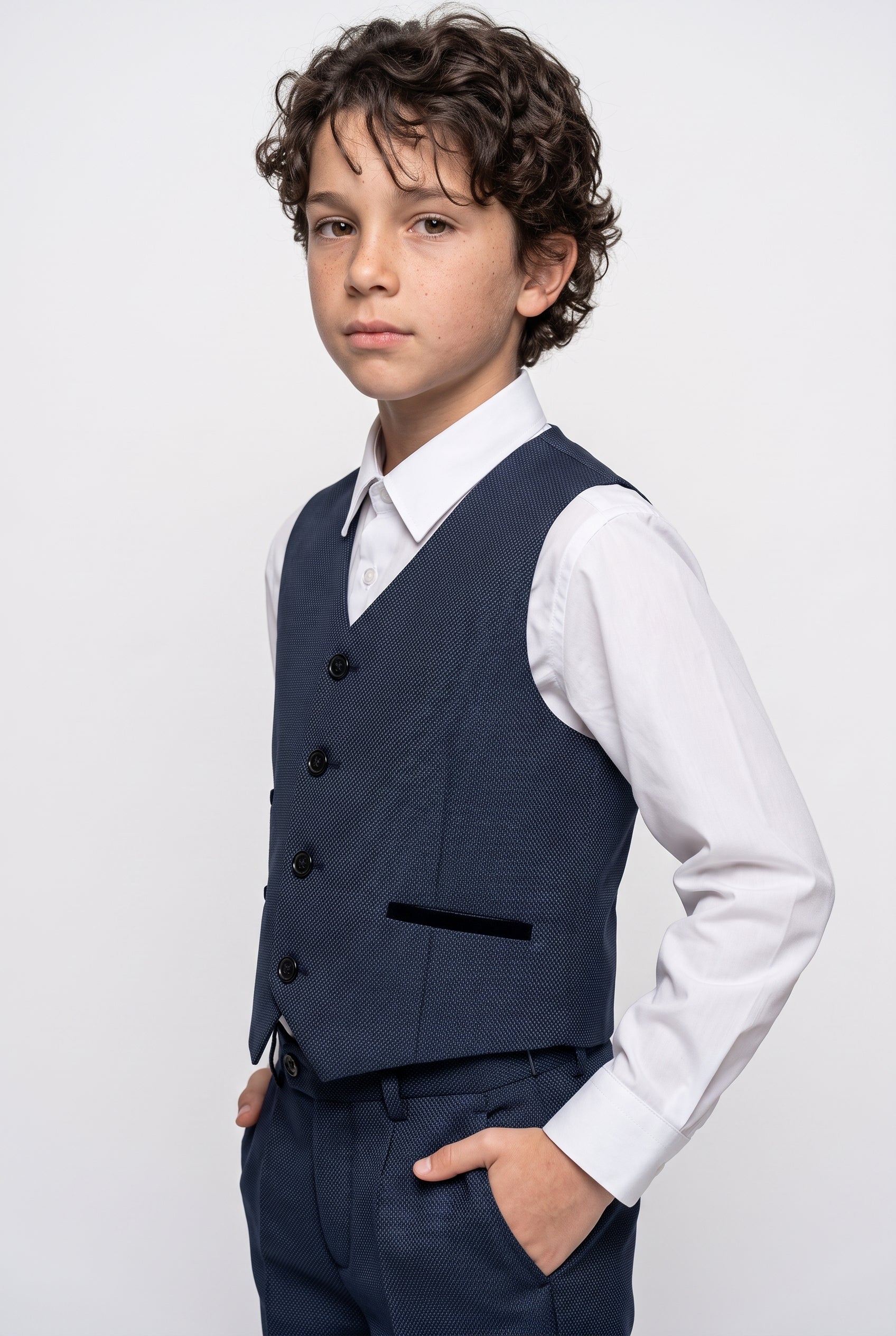Boys Textured Formal Navy Suit - ARTHUR - Navy Blue