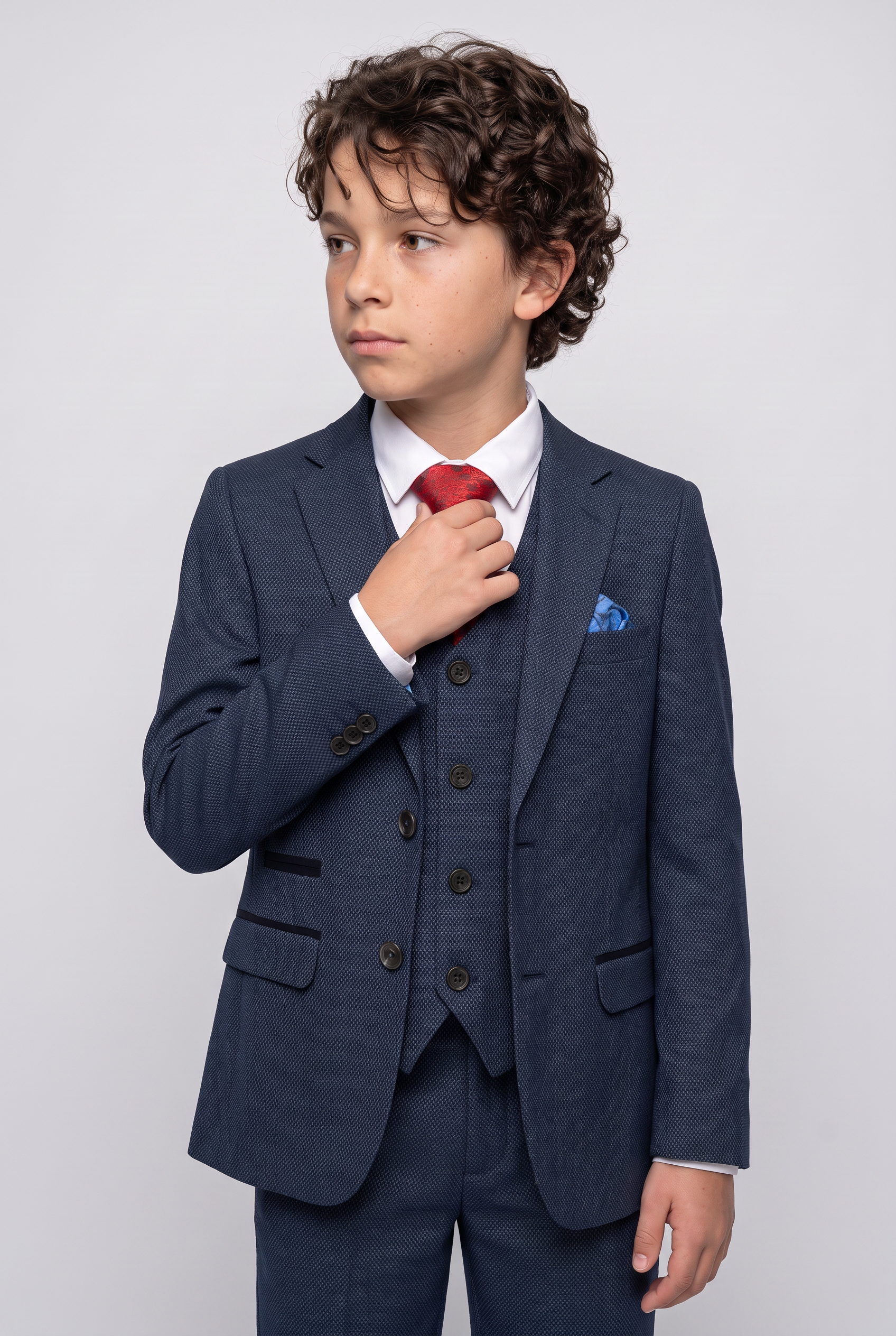 Boys Textured Formal Navy Suit - ARTHUR - Navy Blue
