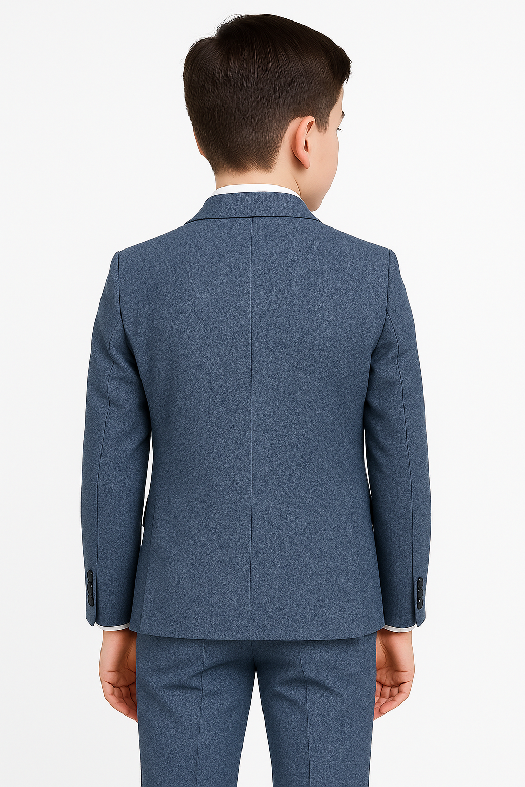 Boys Textured Tailored Fit Blue Suit - LONDON - Mid-Denim Blue