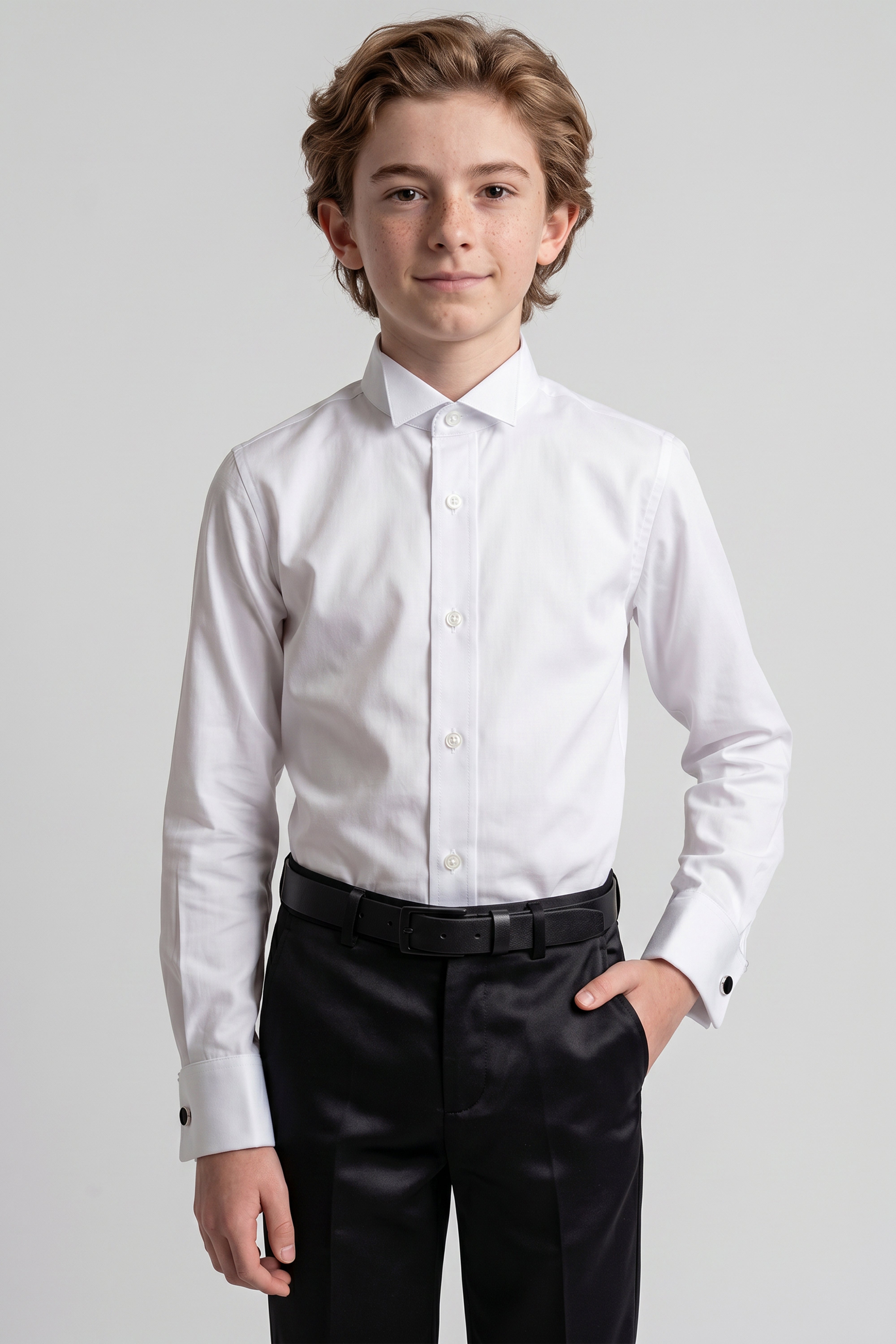 Boys Tuxedo Dress Shirt with Cufflinks - White