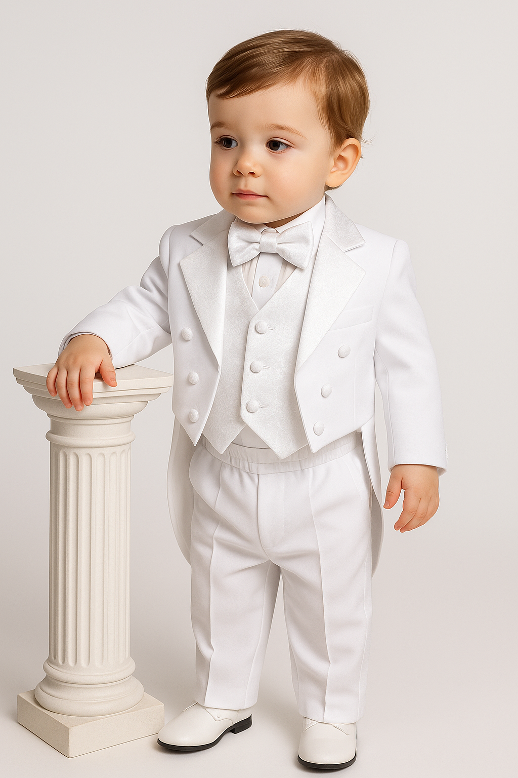 Boys Tuxedo Tail Suit Set - White