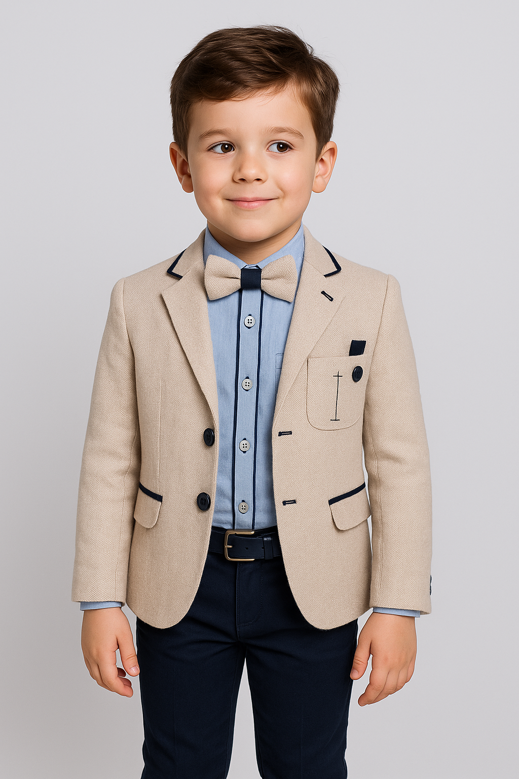 Boys Tweed-Like Beige Suit Set - ELLIOT - Beige