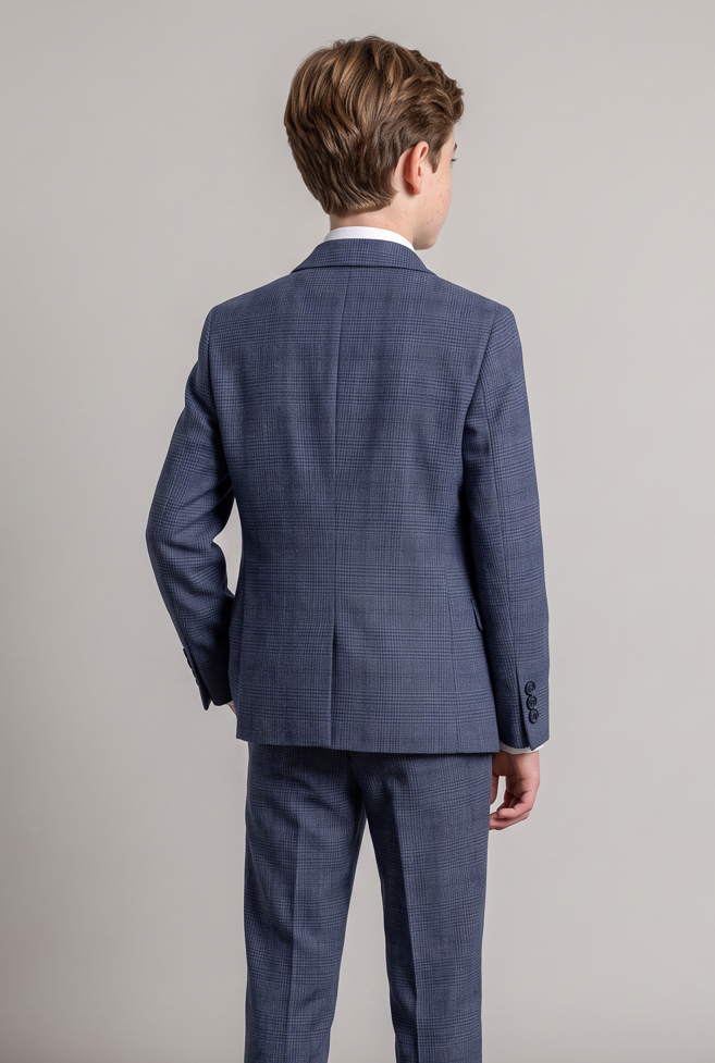 Boys Tweed Check Blue Suit - GRAHAM - Blue