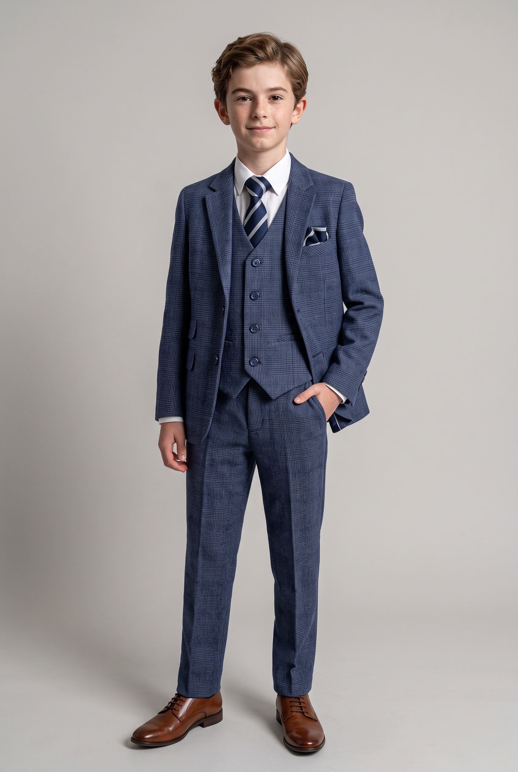 Boys Tweed Check Blue Suit - GRAHAM - Blue