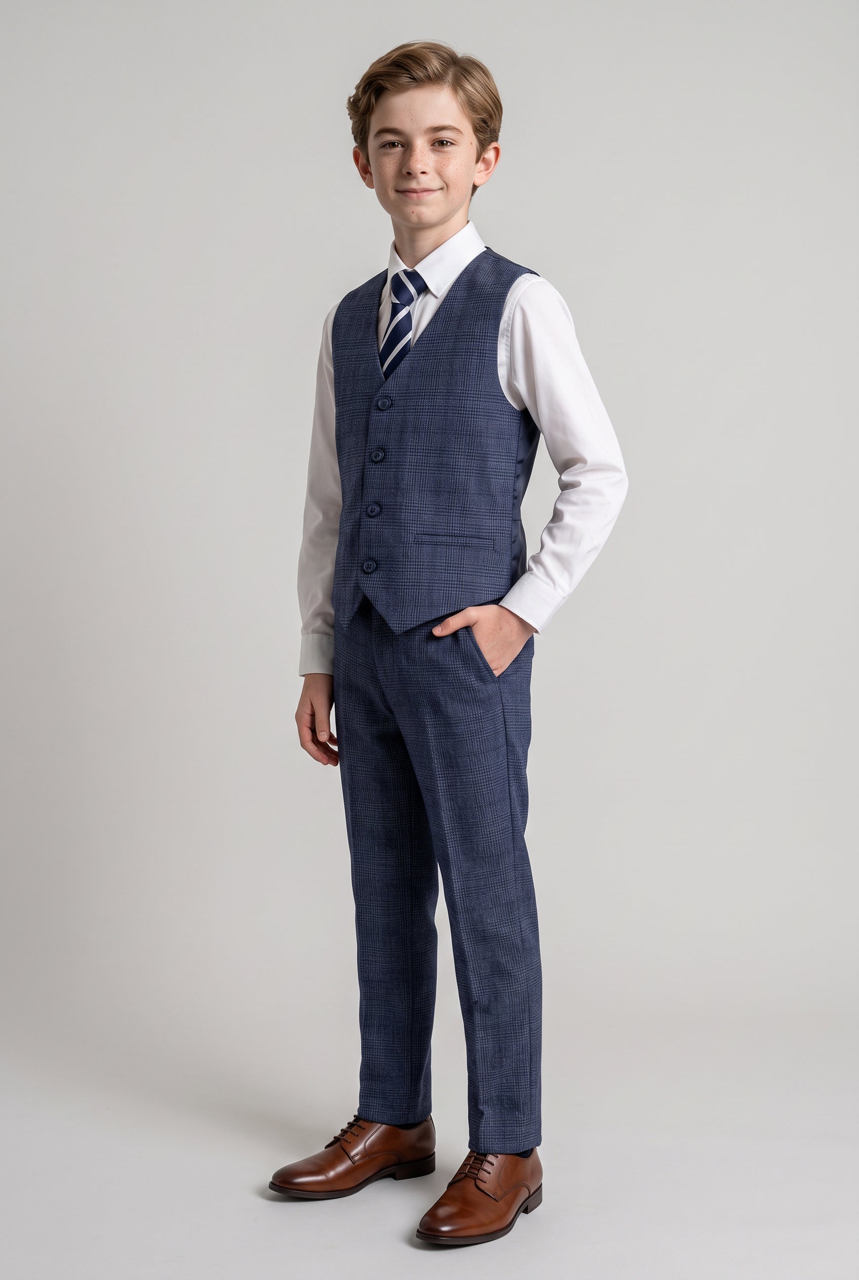 Boys Tweed Check Blue Suit - GRAHAM - Blue