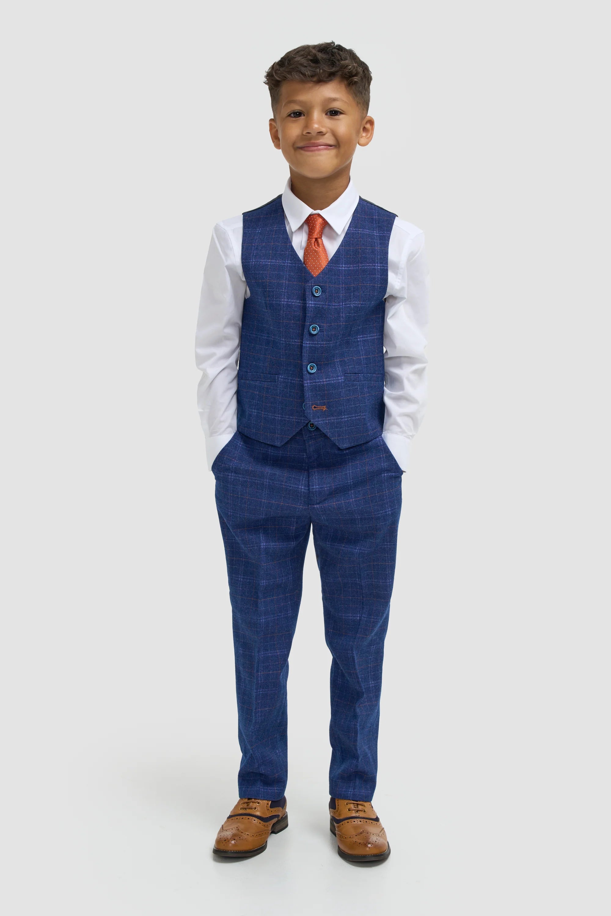 Boys Tweed Check Navy Slim Fit Suit - KAISER - Navy Blue
