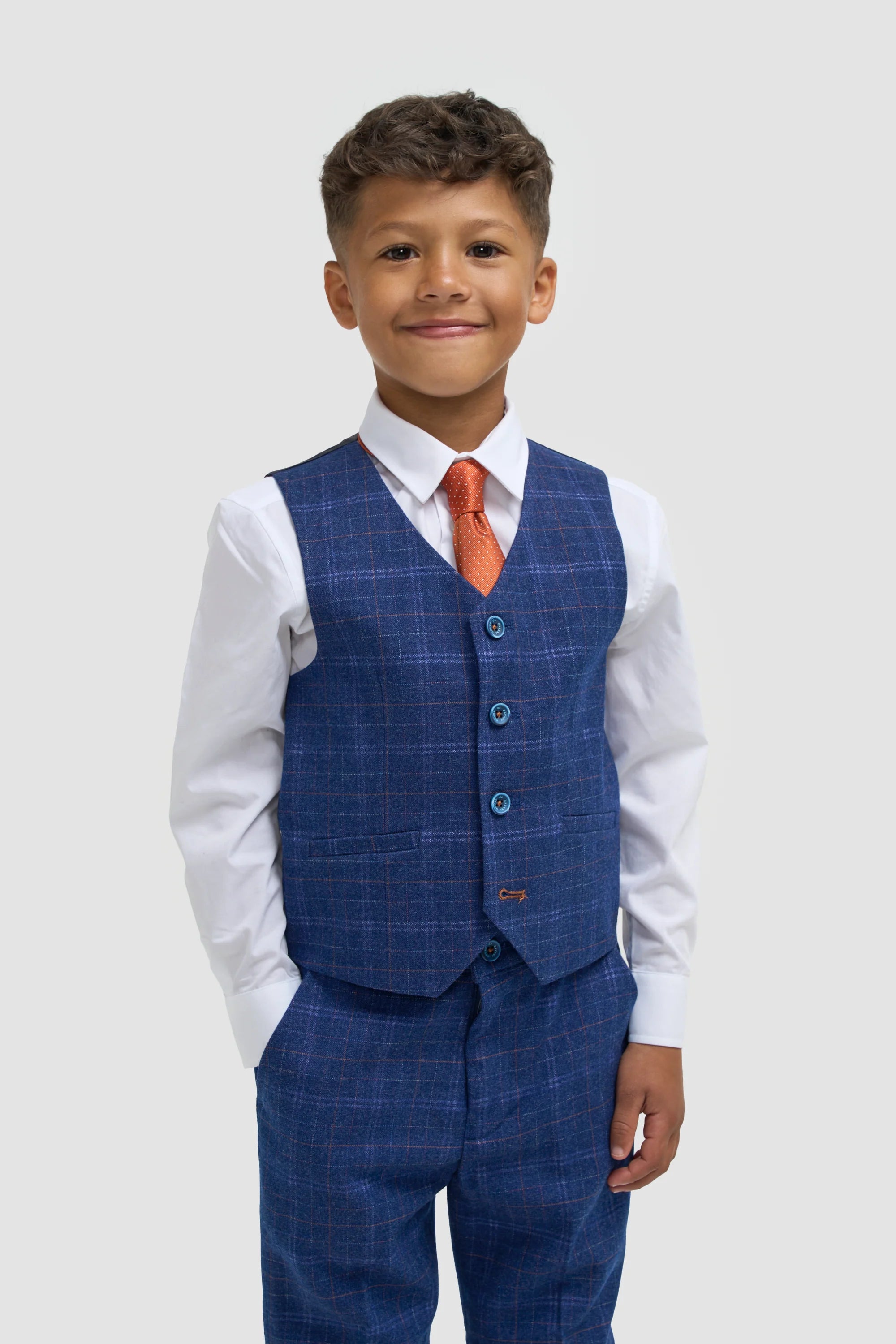 Boys Tweed Check Navy Slim Fit Suit - KAISER - Navy Blue