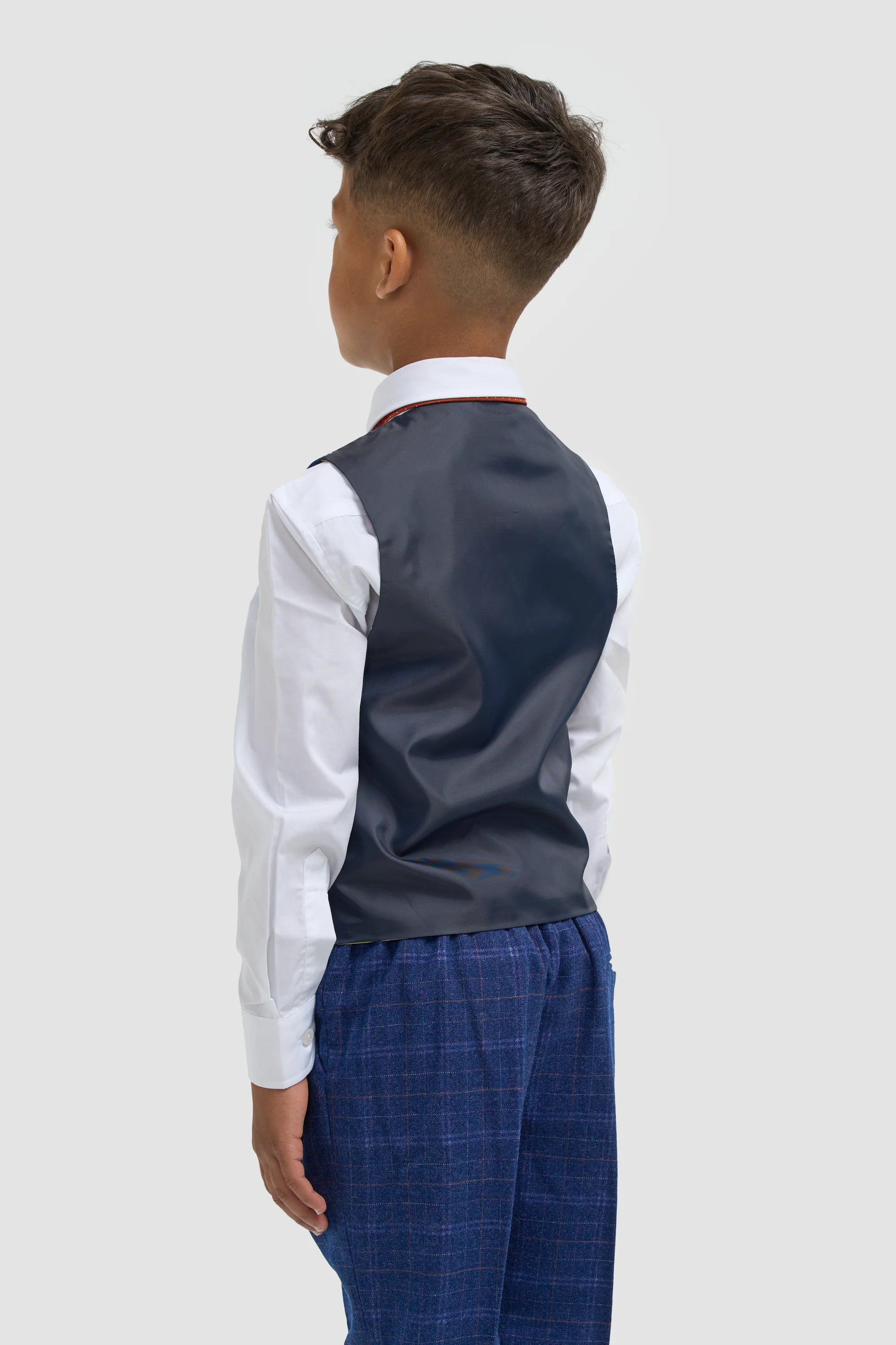 Boys Tweed Check Navy Slim Fit Suit - KAISER - Navy Blue